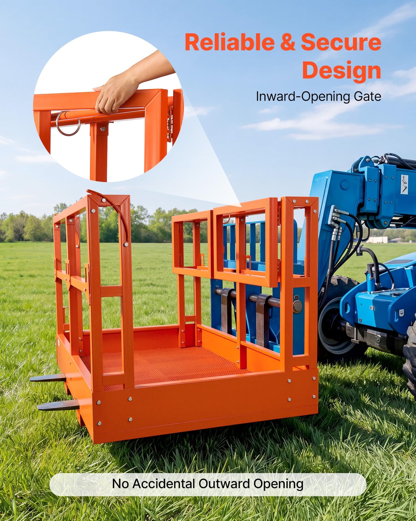 VEVOR Mesh Telehandler Work Platform, 48 x 71.5 Inch Man Safety Basket, 2000 lbs Capacity Forklift Telehandler Attachment, Safety Cage, Heavy Duty Carbon Steel, for Most Aerial Jobs Lifting Loader