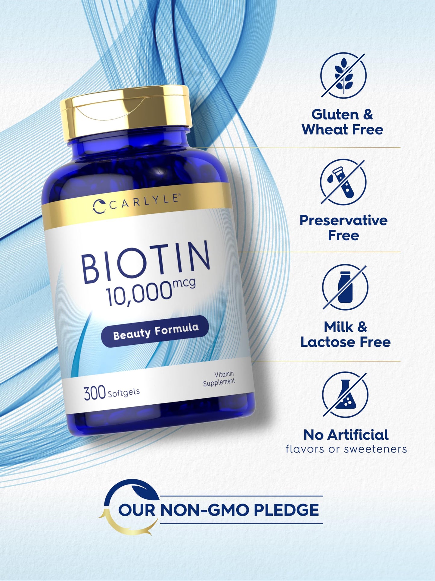 Carlyle Biotin 10000mcg | 300 Softgels | Max Strength for Hair, Skin, and Nails | Non-GMO, Gluten Free Supplement