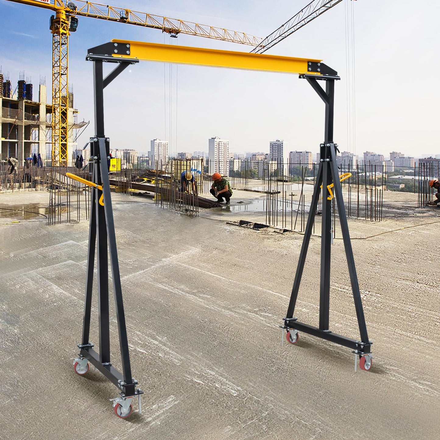 Adjustable Gantry Crane 2 Ton Portable Lift Hoist with Height Range 97 to 141 Inches 4400 Lbs Load Capacity Heavy Duty for Factories Construction Sites Warehouses Auto Repairs