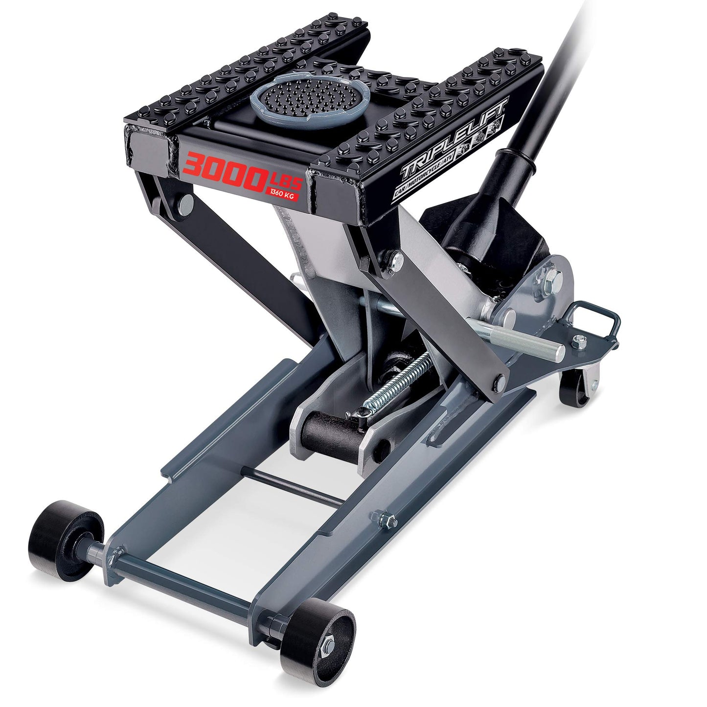 Powerbuilt 3000 Pound Triple Lift Garage Jack, Heavy Duty Vehicle, Truck, Car, Motorcycle, Transmission Lift, 1.5 Ton Capacity, 620622