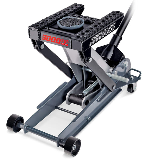 Powerbuilt 3000 Pound Triple Lift Garage Jack, Heavy Duty Vehicle, Truck, Car, Motorcycle, Transmission Lift, 1.5 Ton Capacity, 620622