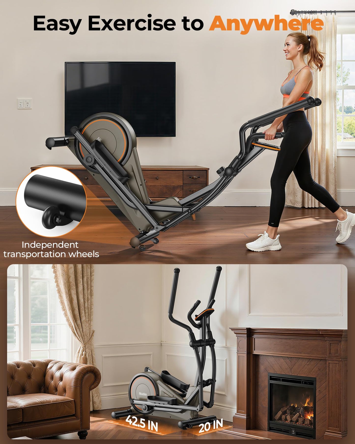 Niceday Elliptical Exercise Machine, Elliptcal Machine for Home, 20IN Stride Elliptical Machine, Elliptcal Training Machine with 16 Level Resistance, 500LBS Loading Capacity