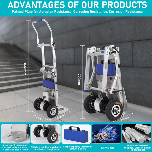 HITUGU 440lbs Electric Stair Climbing Hand Trucks Dolly Cart, 400W Aluminum Heavy Duty Stair Climbing Cart Powered Stair Cli