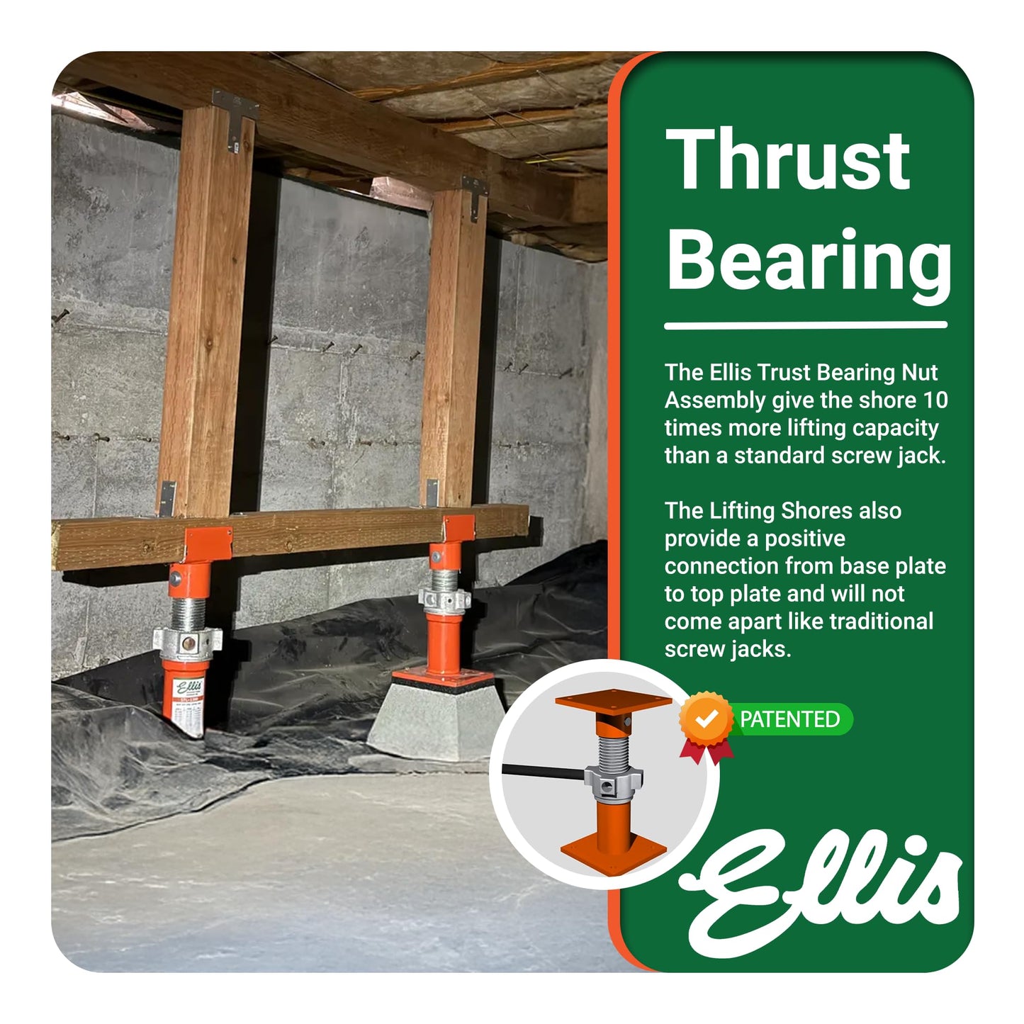 ELLIS Heavy-Duty Adjustable Steel Shore – House Jack for Permanent or Temporary Foundation Support, Beams, and Structural Repair – 52,000 lb Safe Load Capacity – 13"-20" Adjustment