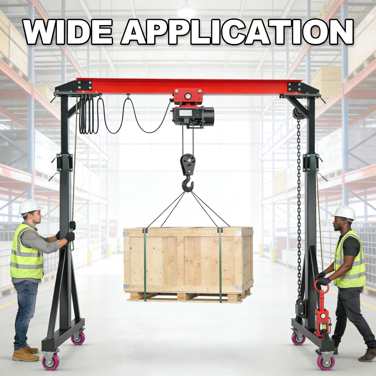 Adjustable Gantry Crane 1 Ton 2200 Lb, 12 Height Positions 97-141 in, Triangle Base a-Frame, Heavy Duty Steel i-Beam, Portable Lifting Crane for Warehouse, Shop, Construction