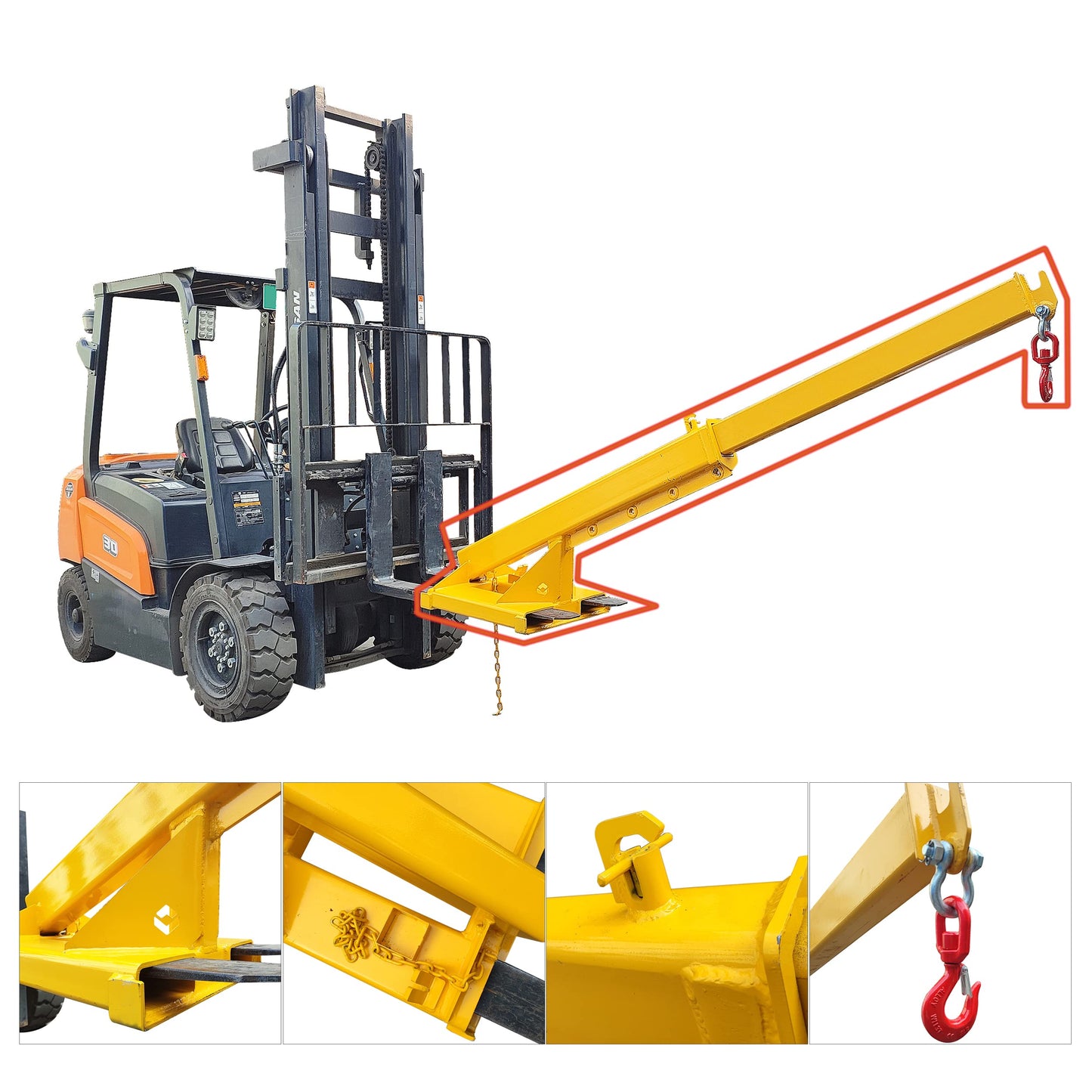 INTSUPERMAI 3 Ton / 6600 LB Forklift Crane Attachment with Truss Hoist Jib Boom and Hook Forklift Jib Boom Crane