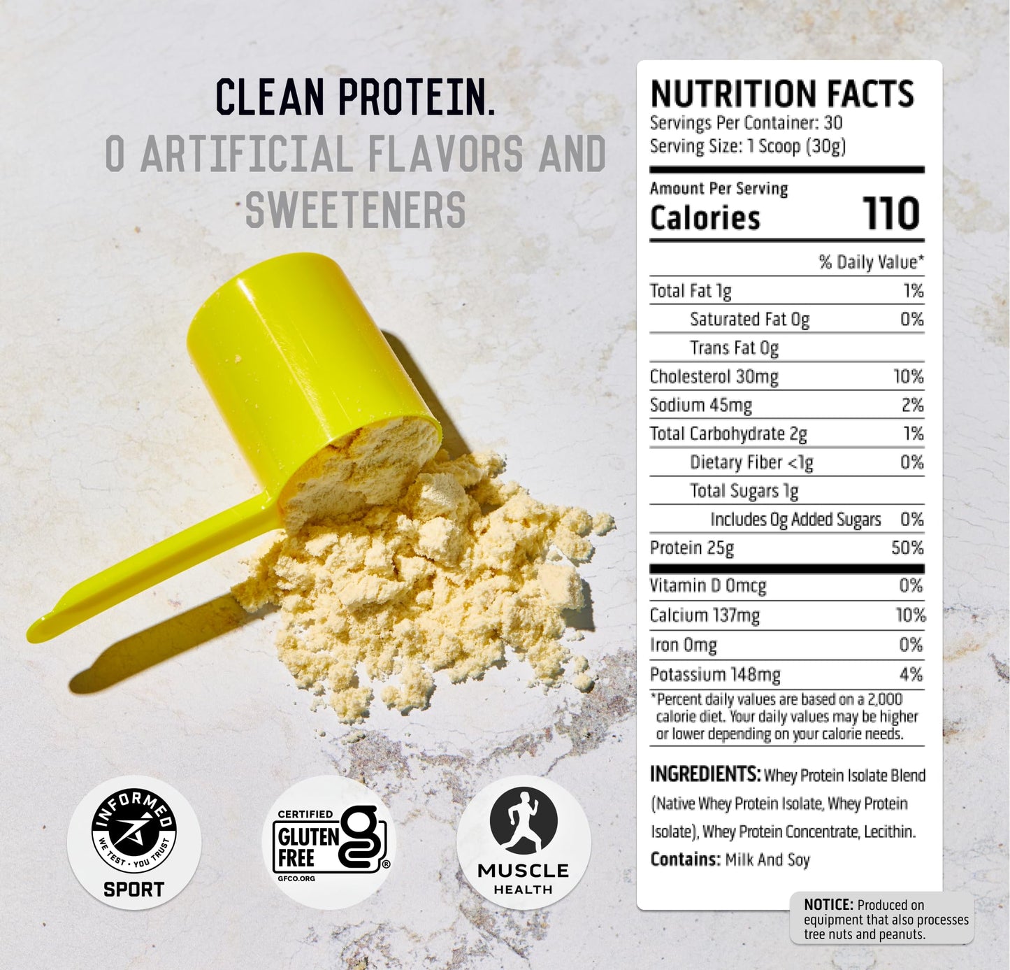 Ascent 100% Whey Protein Powder - Post Workout Whey Protein Isolate, Zero Artificial Flavors & Sweeteners, Gluten Free, 5.5g BCAA, 2.6g Leucine, Unflavored 2 lb