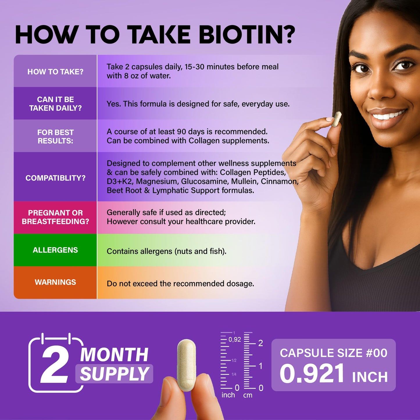 Biotin | Collagen | Hyaluronic Acid | Keratin - Support Normal Hair Growth Cycle, Skin & Nails - Clinically Tested - 25000mcg Vitamins B1, B2, B3, B6 & B7 - for Women & Men - Made in USA, 120 Capsules
