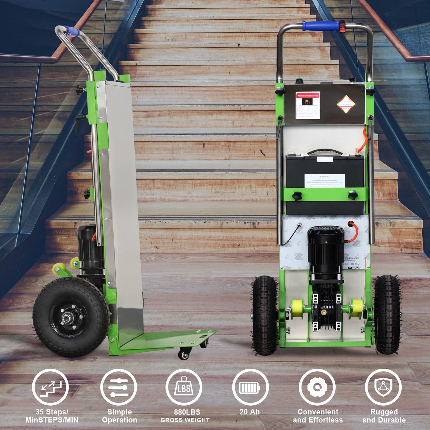 W-JIAJIEBTH 20Ah Electric Stair Climbing Hand Trucks Dolly Cart for Moving, 880lb Max Capacity Heavy Duty Stair Climber Furniture Dolly with Folding Handle & Solid Wheel