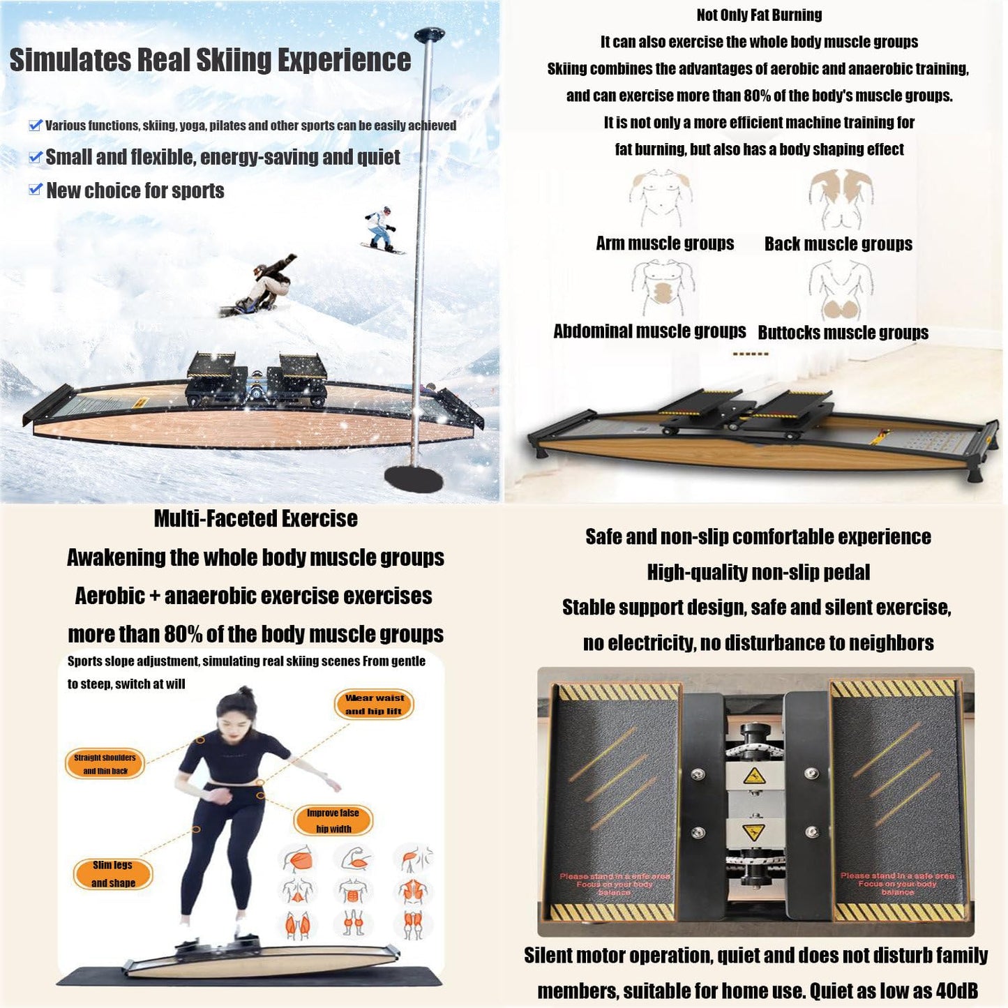 Ski Trainer Machine, Indoor Fitness Equipment for Aerobic Exercise, Strength and Balance Training