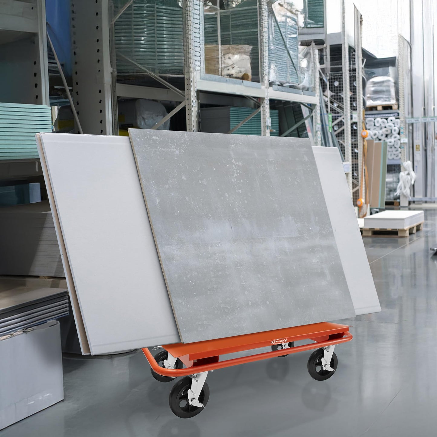 GypTool Heavy Duty Drywall Sheet Cart & Panel Dolly with 4 Swivel Wheels - Orange