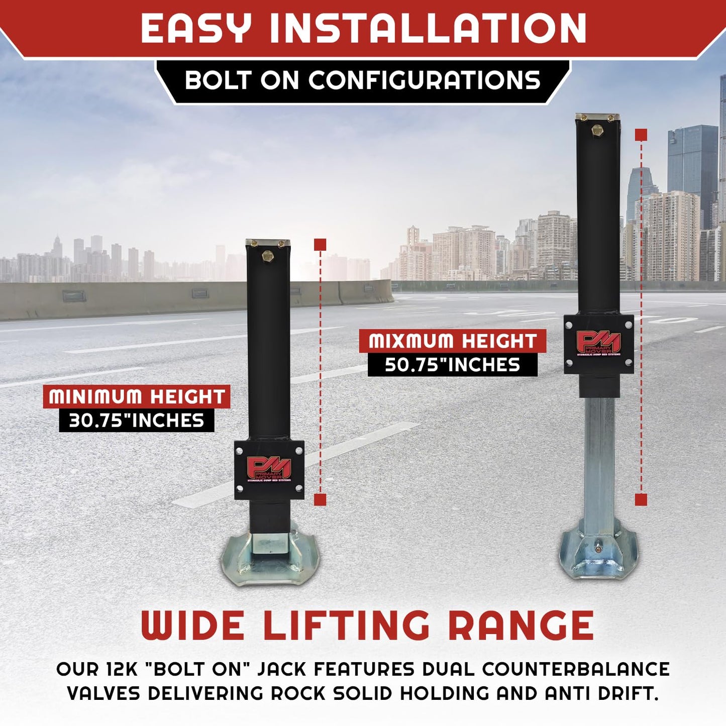 Hydraulic Trailer Jack (24,000 lb) Power Jack 12K x 2 Double Acting, Lift Trailer Jack Stand & Hydraulic Power Unit (24k Jack Kit Bolt On) PFJ-2-MB-K