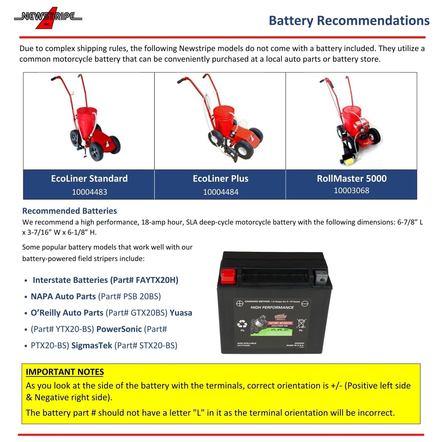 Newstripe EcoLiner Plus Battery Powered Field Striper (Part# 10004484) Field Use Only | Heavy Duty Diaphragm Pump, Detachable Spray, 1 Gallon Cleaning Tank, 12V Battery | 2 Year Warranty | Made in USA