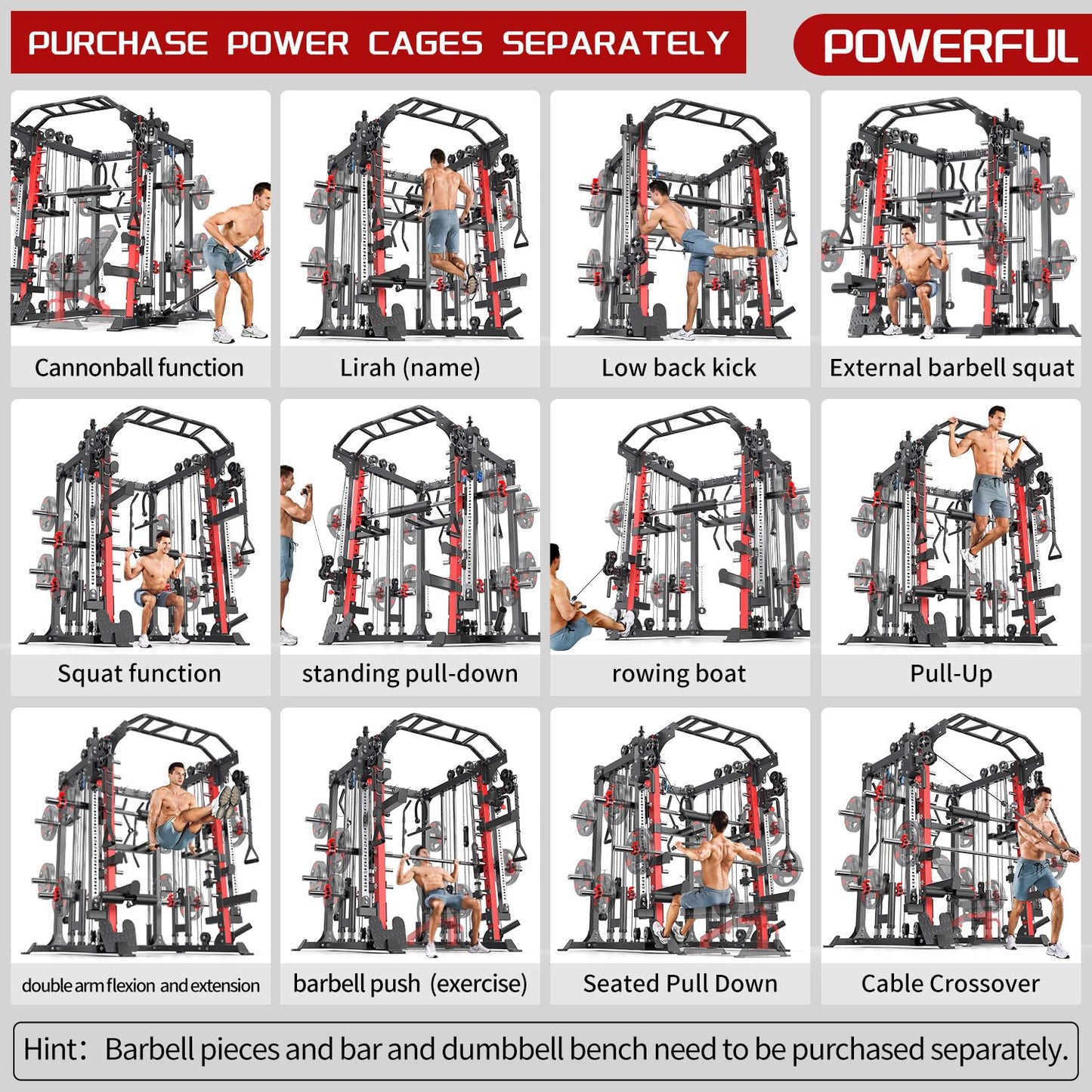 XGSW XINGESIWR Multi-Purpose Squat Rack,Smith Machine Weight Rack Set with Cable Crossover System, Home Gym Power Racks, Power Racks and Packages (L05, Power cage Black)