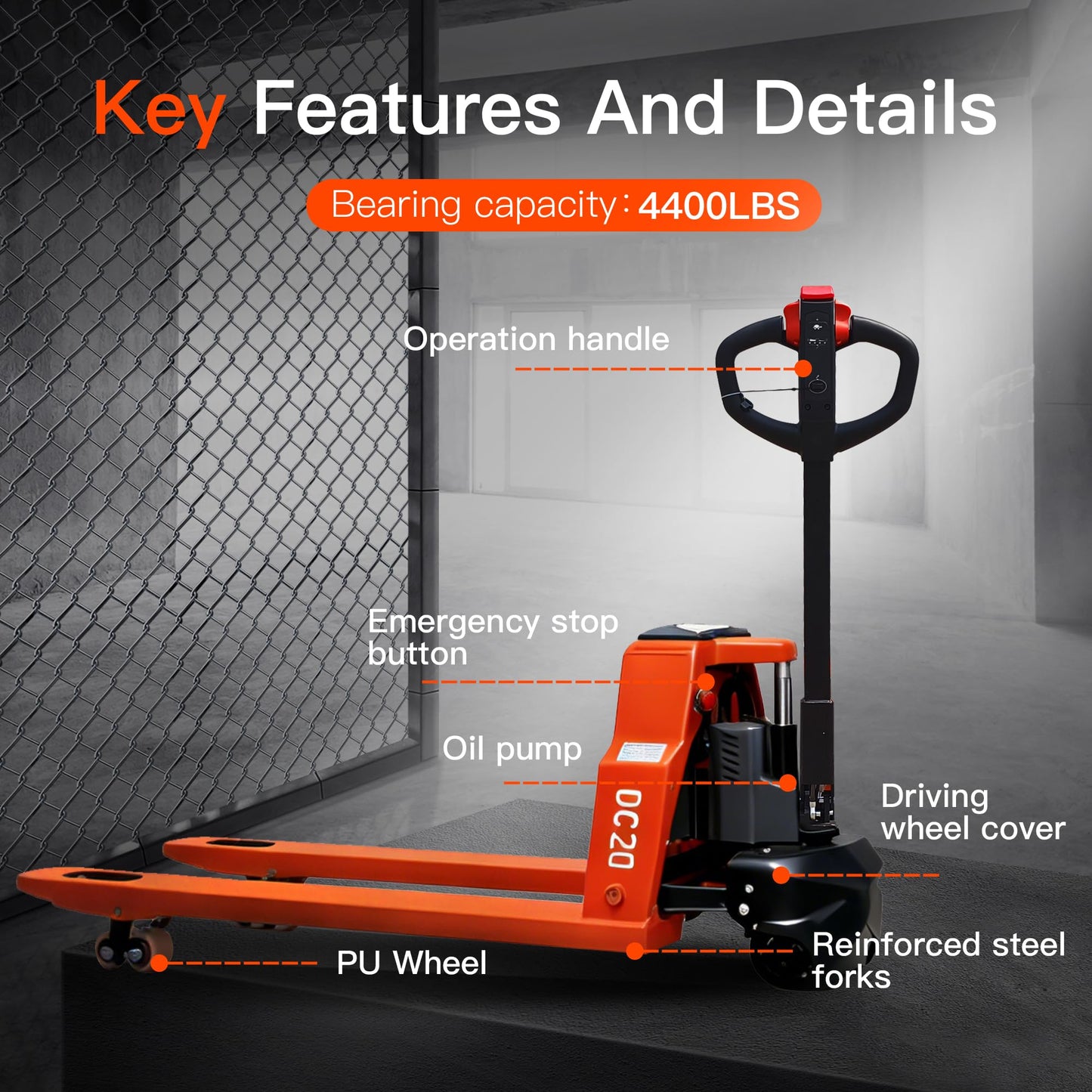 Fully Electric Pallet Jack，4,400lb Load Capacity, Battery-Powered Electric Pallet Lift Equipped with 48" x 27" Forks.for Warehouse Material handling，Includes an Extra Battery