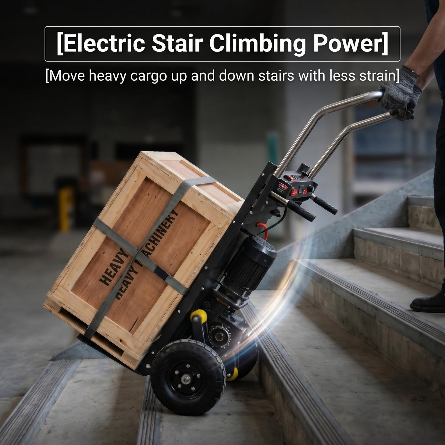 Electric Stair Climber, 2500W, Motorized Stair Climbing Hand Truck 1600 lbs Load, Heavy Duty Folding Dolly with Brake System & Anti-Tip Wheels for Logistics, Warehouse & Home Moving (Black)