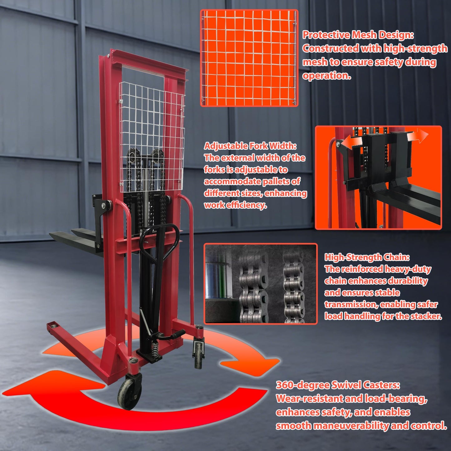 HayWHNKN Manual Pallet Stacker, Flexible Handling Manual Forklift 4400 Lbs Capacity & 63 Inch Max Lift Height | Hydraulic Hand Pump Lift Truck for Warehouse & Workshop Material Handling
