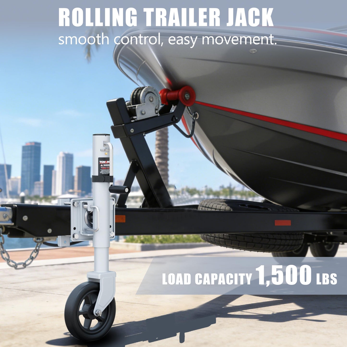 TOWKING 8" Spoke Wheel Trailer Jack, 10" Vertical Movement, 1500 lbs, for RV, Boat, Trailer and More, Silver