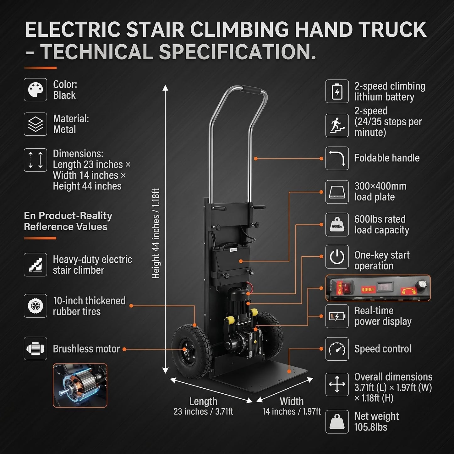 1000lbs Electric Stair Climbing Hand Truck - 1500W Heavy Duty Powered Electric Stair Climber Dolly Cart, Moving Heavy Objects Up and Down Stairs Effortless
