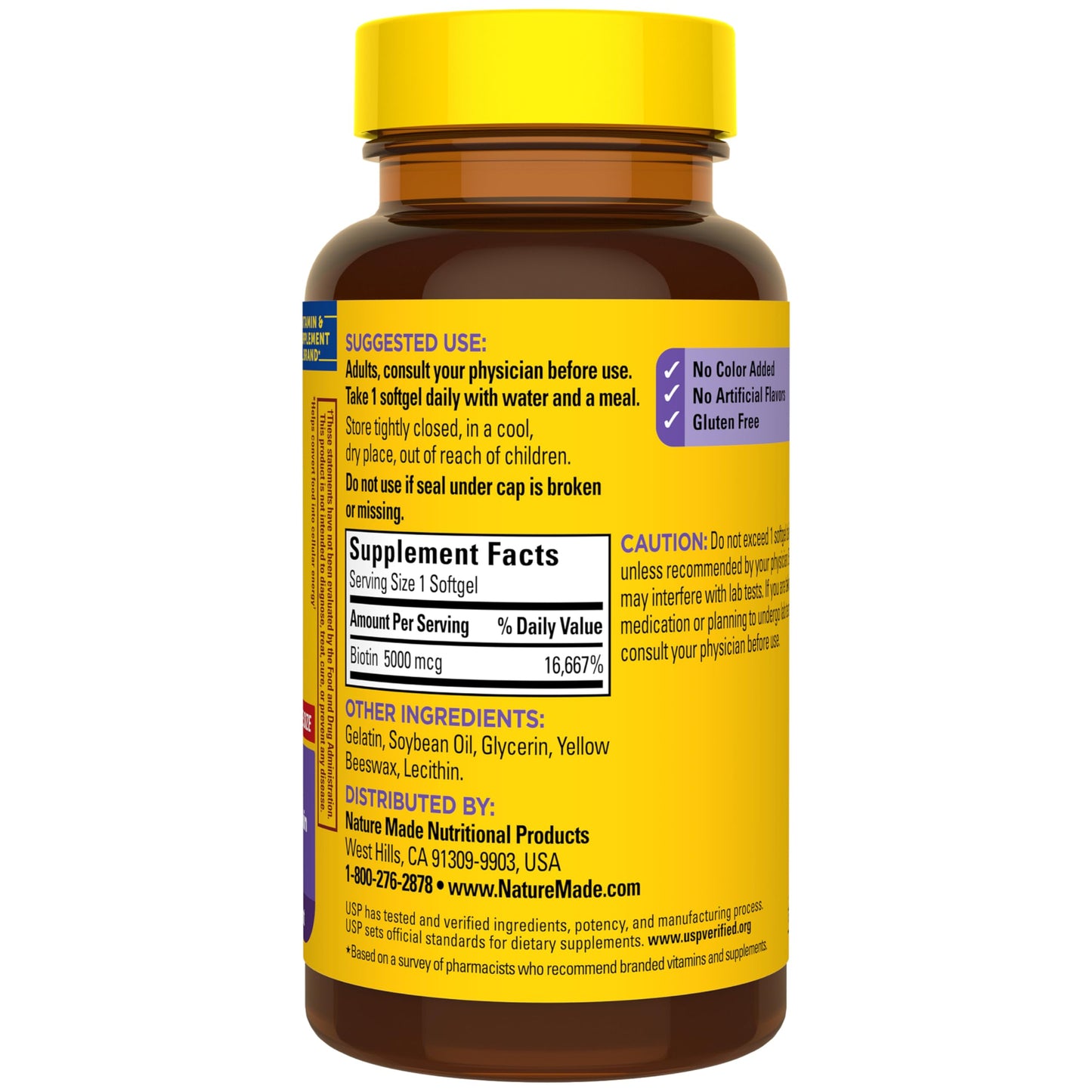 Nature Made Maximum Strength Biotin 5000 mcg Softgels, Biotin Hair Skin and Nails Vitamins Dietary Supplement, 120 Count