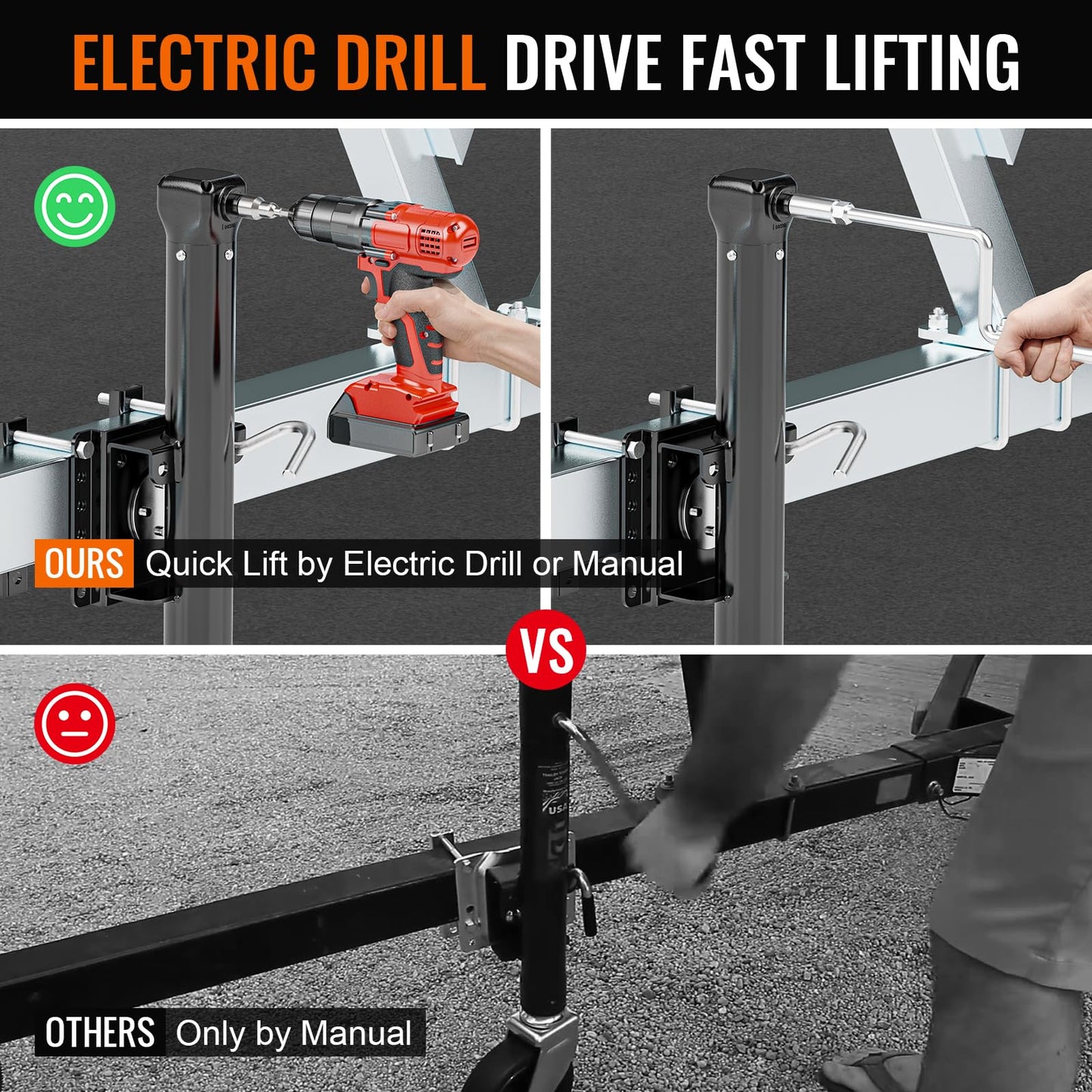 Upgraded Trailer Jack with Dual Wheel(Electric Drill Adjust), Adjustable 14”-42” Drop Leg, Universal Heavy-Duty RV Tongue Jack with 2000lbs Capacity, Bolt on Trailer Jack for Utility Yacht Boat