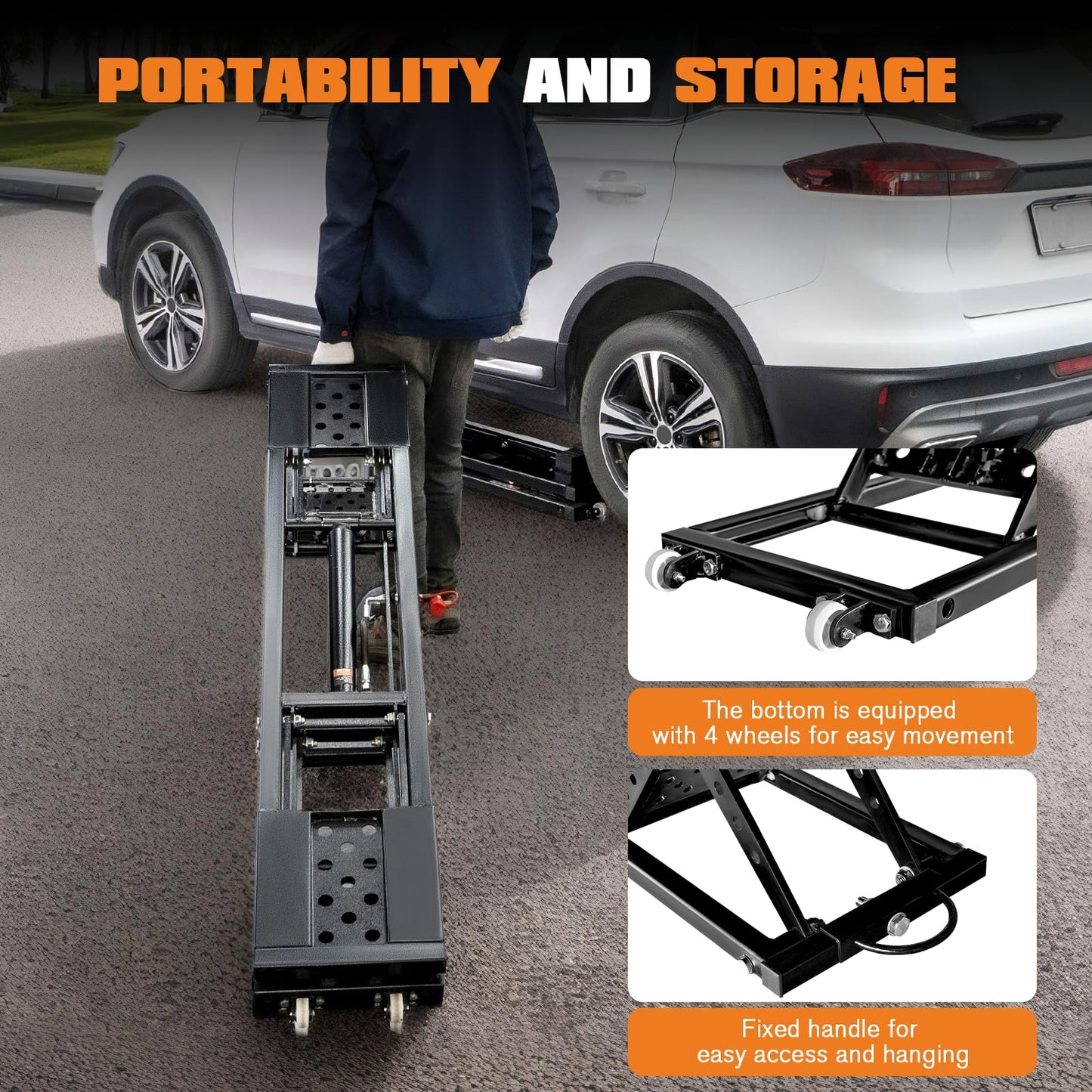 Albott 7000 LBS Portable Car Lift, Heavy Duty Quick Jack with 28" Max Height, Locking Levers & Wheels, 25–30s Fast Cycle, Adjustable Scissor Lift for Cars, SUVs, Light Trucks, Garage or Shop Use