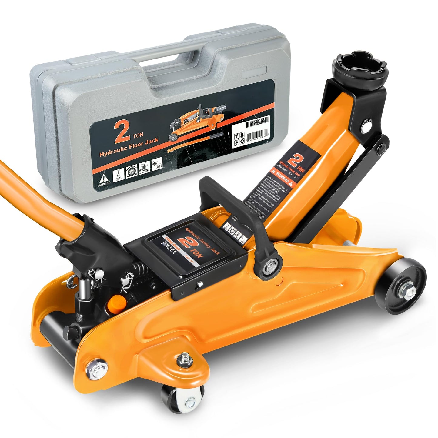 DNA Motoring Low Profile Hydraulic Trolley Service/Floor Jack, 2 Ton (4000 lbs) Capacity, Lifting Range 5.1"-13", Orange, TOOLS-00474-OG