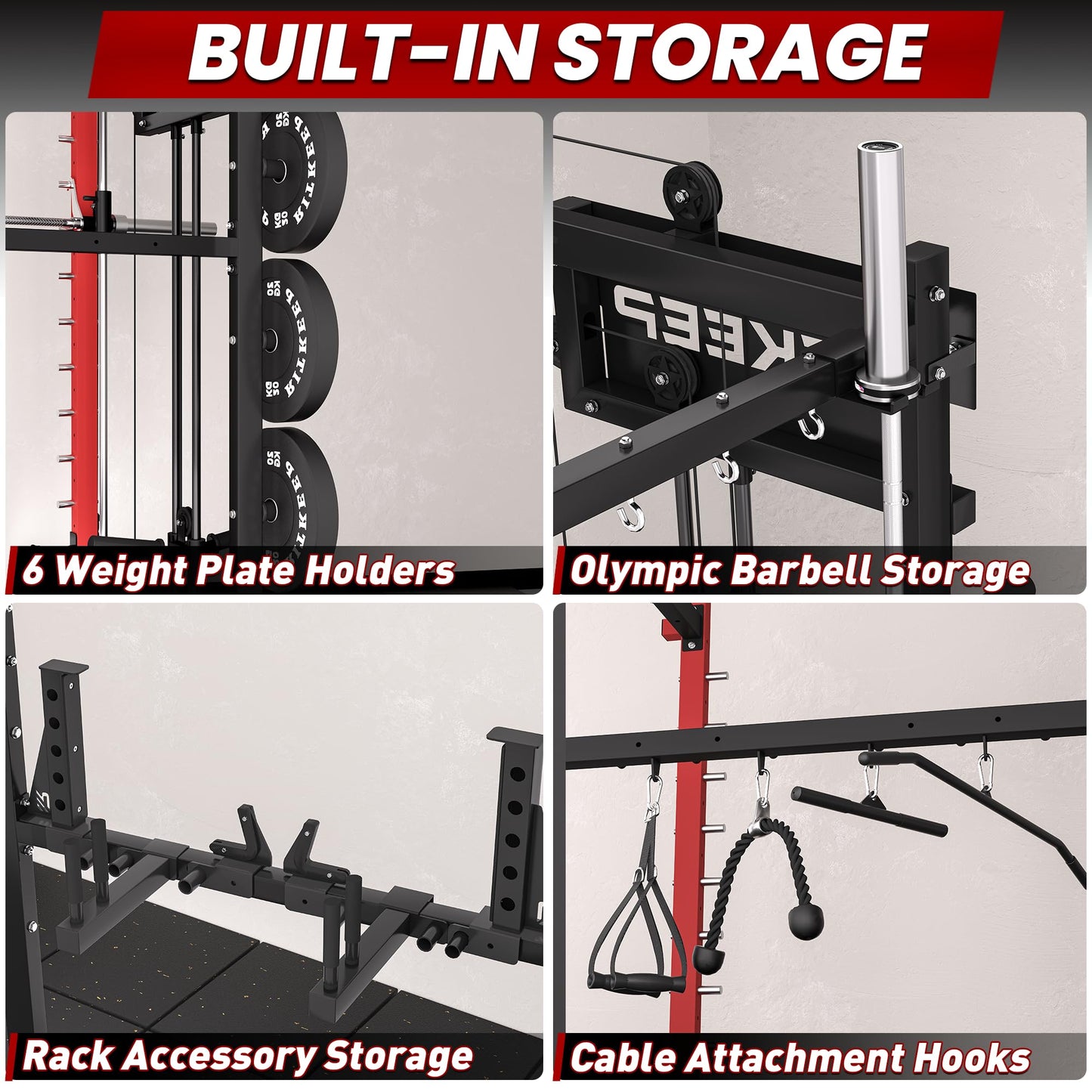 Smith Machine with Jammer Arms & Leg Press Board, RitKeep PMAX-4750 with 1800 lb Capacity ,All-in-One Smith Machine with Dual Cable Pulley System (1:1 & 2:1) for Home Gym Strength Training