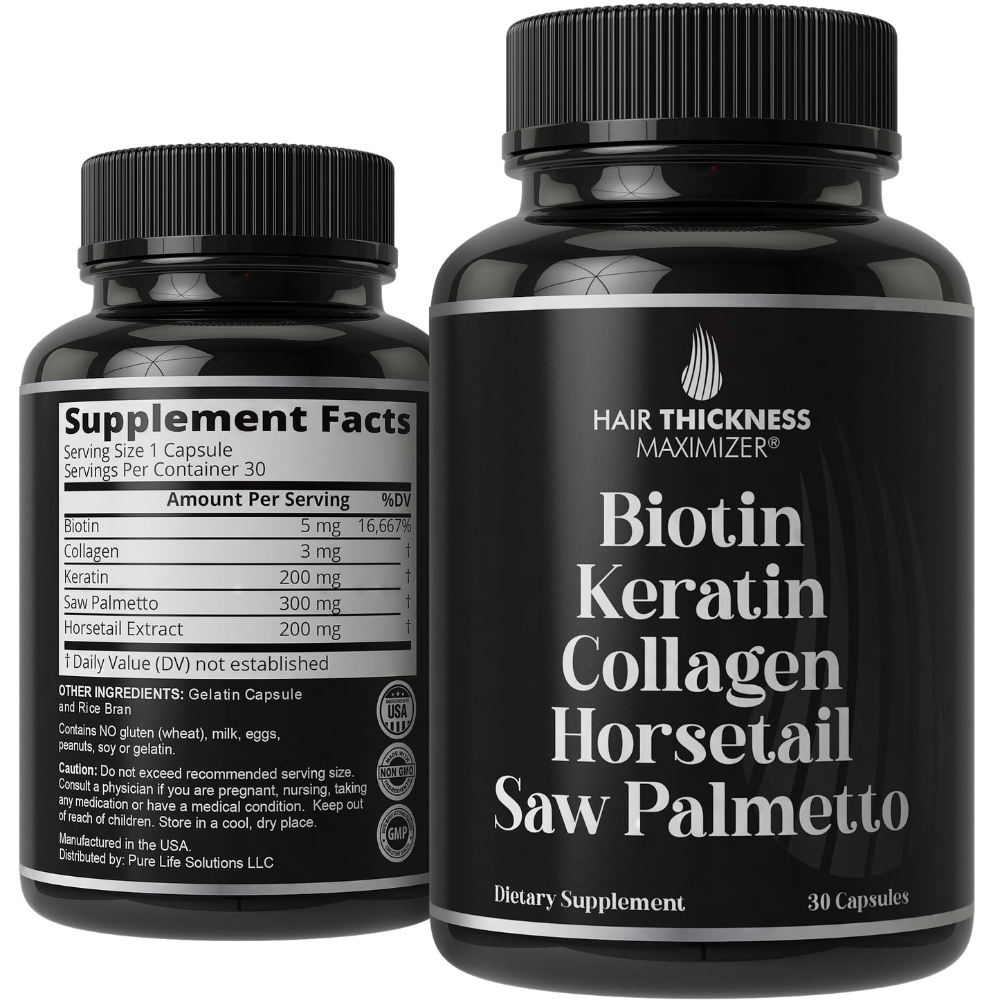 Biotin (5000mcg), Keratin, Collagen, Horsetail, Saw Palmetto – 5-in-1 Hair Growth Supplement & Vitamins for Women & Men, DHT Blocker Capsules for Thinning - Hair Growth Vitamins