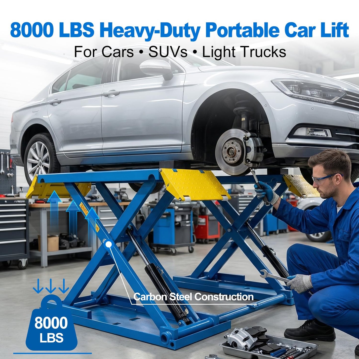 MutsMover 8000 LBS Portable Car Lift with Electric Unlock, 40" Max Lift Height Heavy-Duty Hydraulic Vehicle Lift, Rolling Garage Auto Lift for SUVs, Trucks & Light Duty Vehicles, 110V