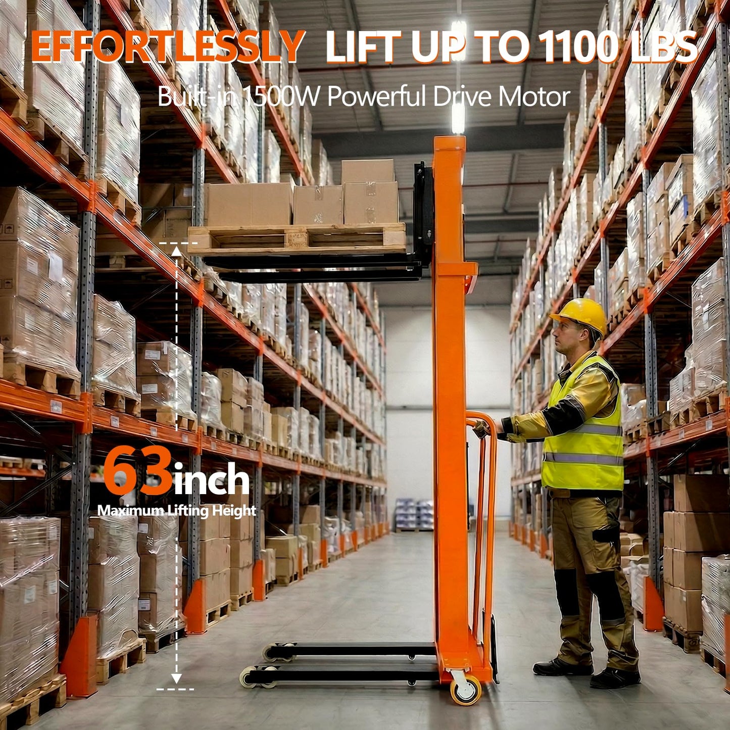 Material Lift Winch Stacker with Swivel & Rubber Wheels, 1100lbs Capacity Adjustable Straddle Material Lifter, Manual Material Lifts, Hand Winch Lift Trucks for Warehouse, Logistics, Factory