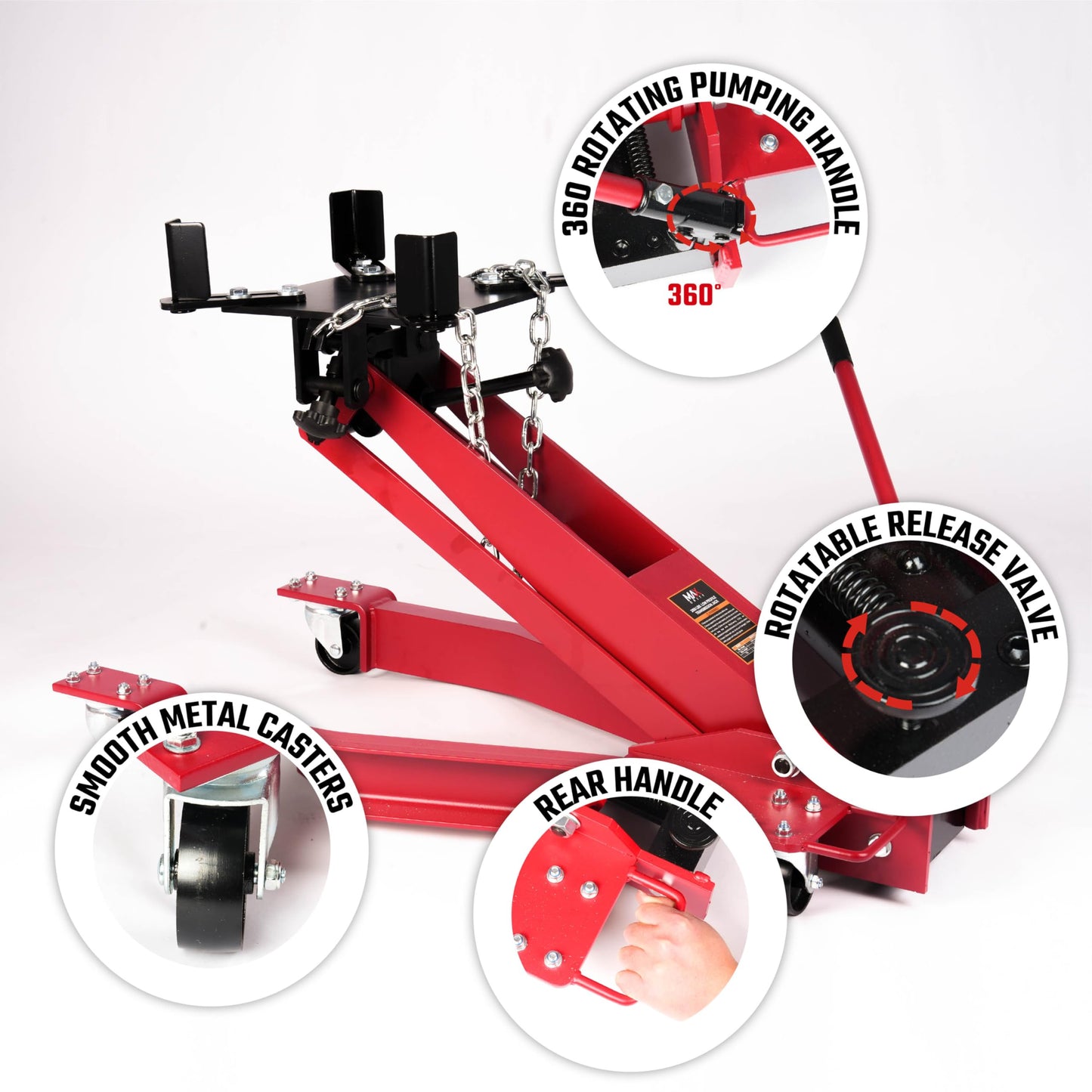 2000 lb Adjustable Hydraulic Transmission Jack – Low Profile Telescoping Floor Lift with 360° Swivel Casters, Heavy-Duty Steel Construction