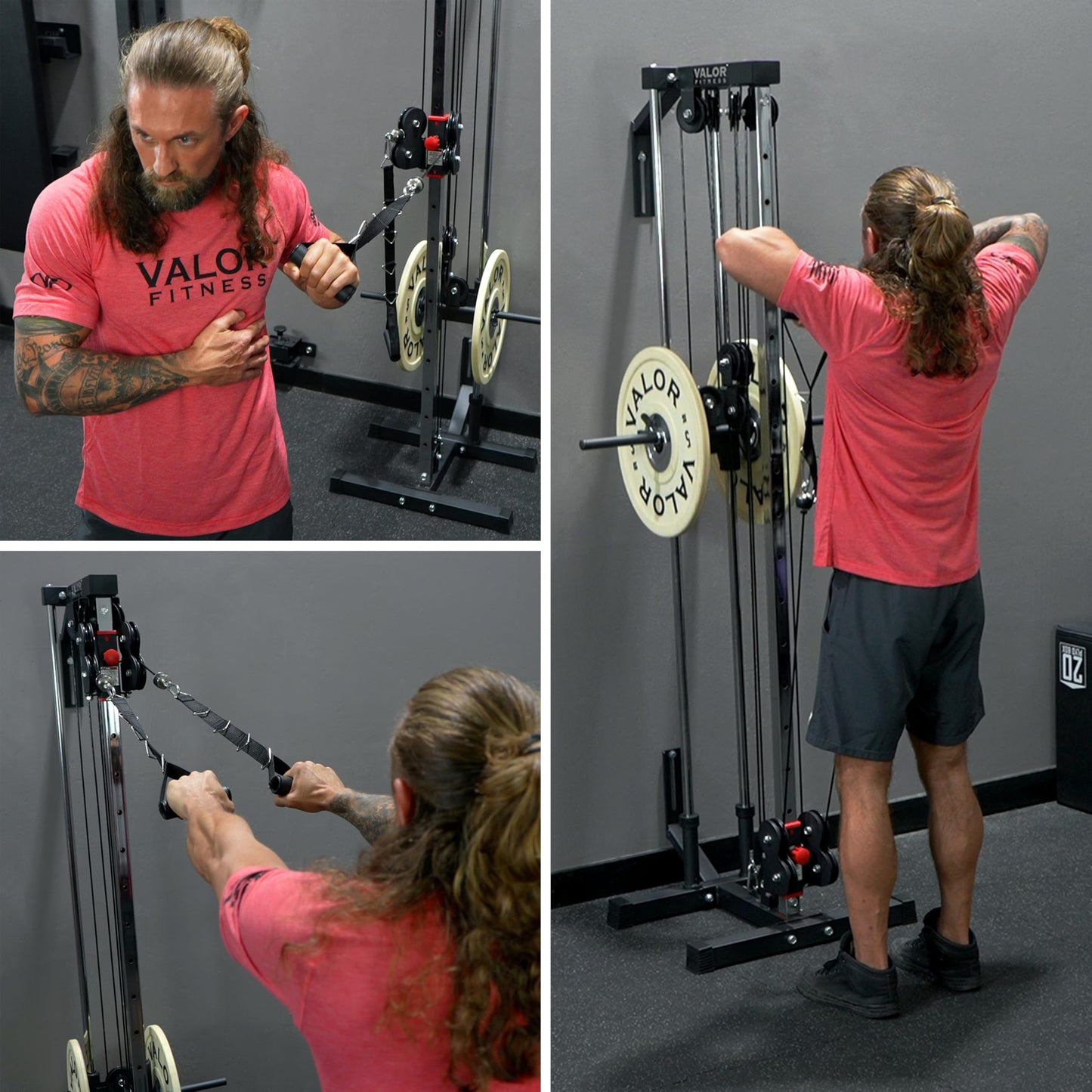 Valor Fitness Wall Mounted Cable Machine Bundle with LAT Attachment Accessories, Dual Adjustable Pulley System, 16 Height Positions, Cable Handles for Full Body Strength Training, 200 lb Capacity