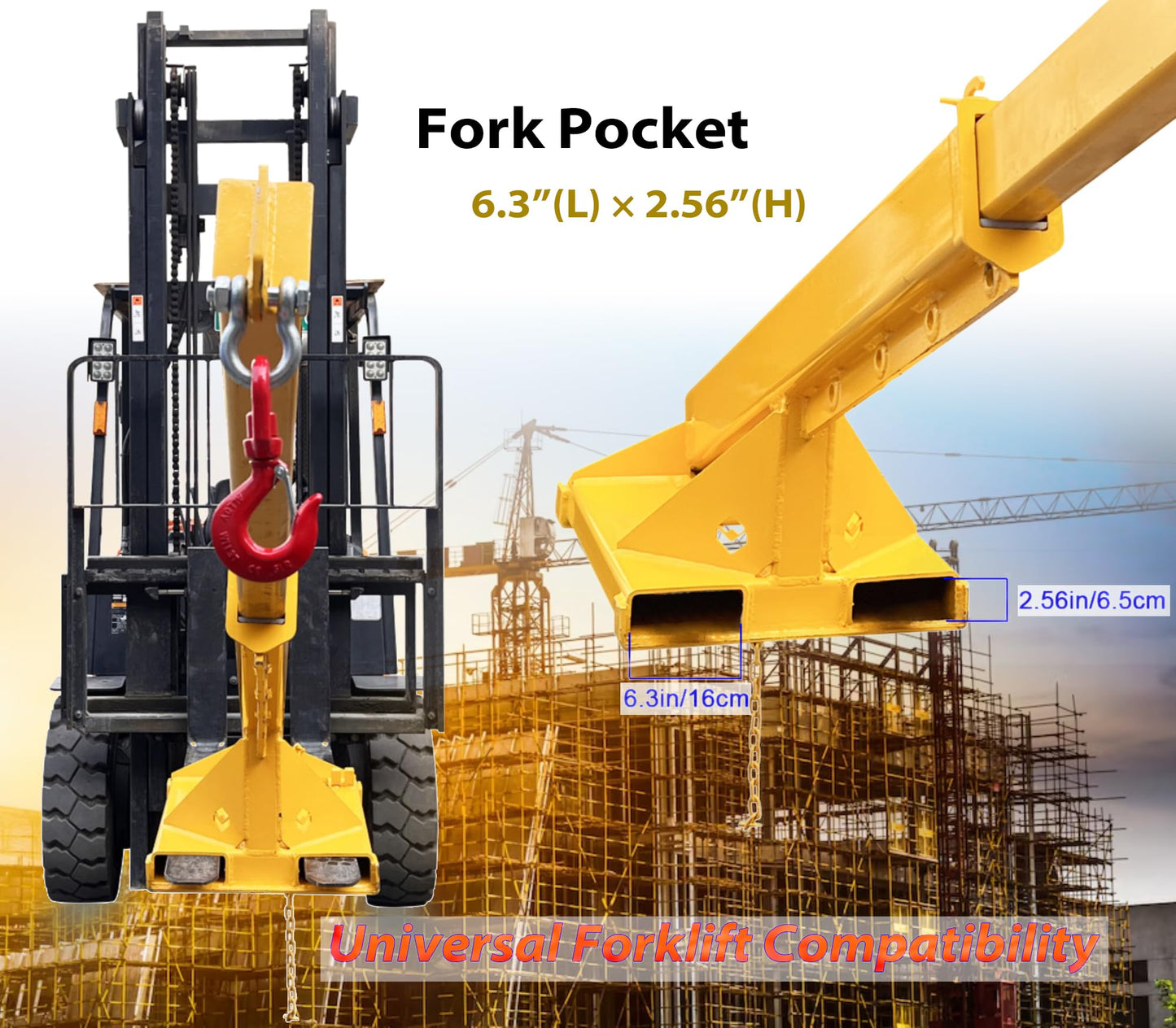 IntXanth Telescopic Forklift Jib Boom, Lifting Boom for Forklift, Adjustable Forklift Mounted Jib Boom, Extend Up to 8.2', Lift Capacity to 3T (6600lbs), Forklift Crane Attachment