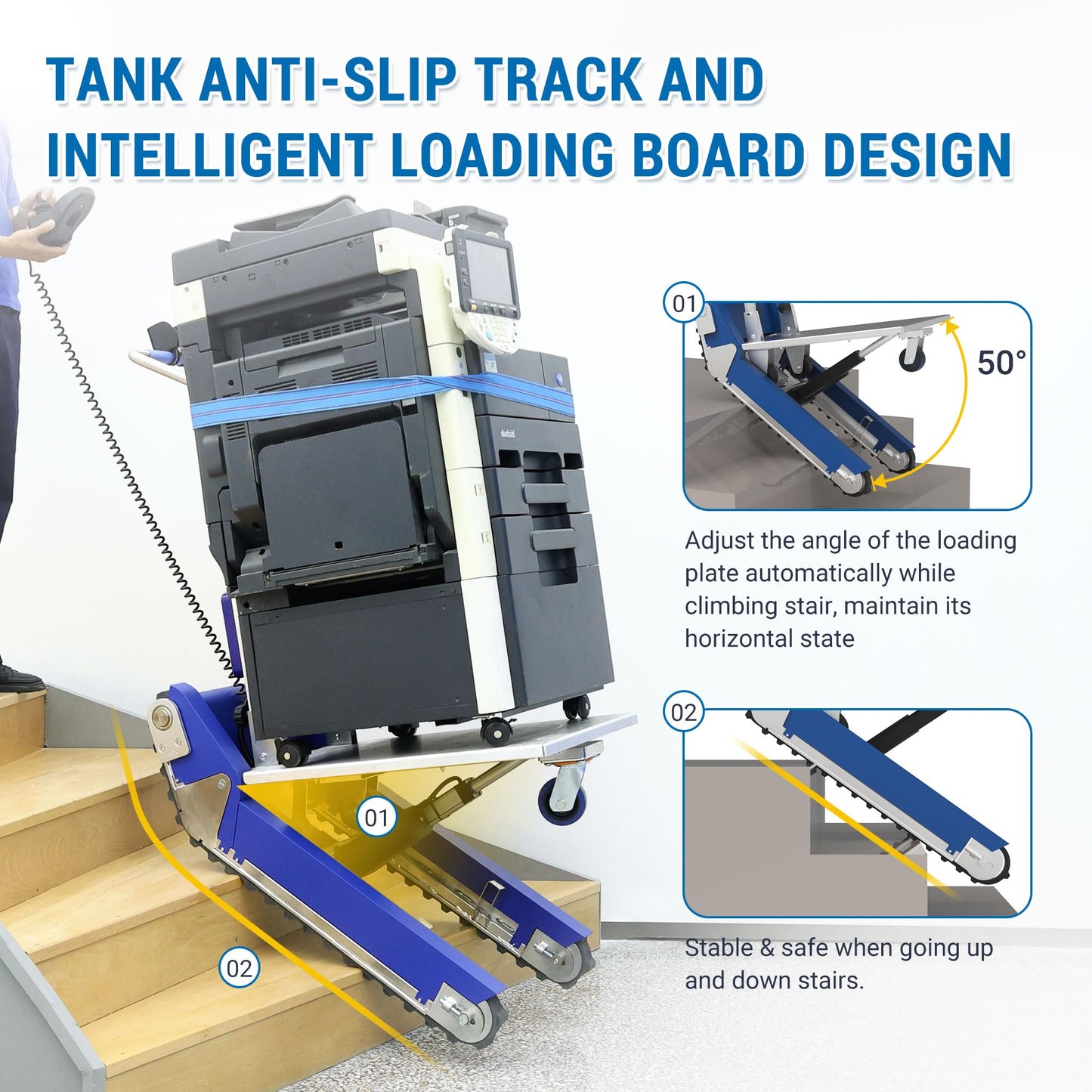 XSTO CT310 Electric Crawler Dolly - 684 LBS Load Capacity, Powered Tracked Stair Climber Trolley with Anti-Slip Design for Heavy Duty Material Handling