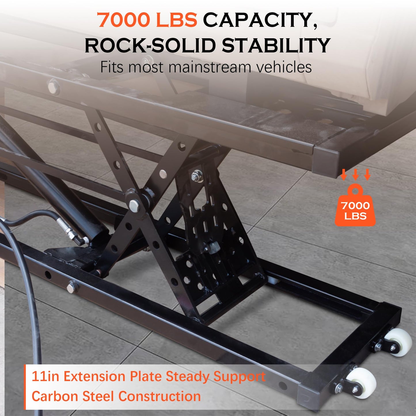 Heavy-Duty Portable Car Lift 7000 LBS Capacity, 28 Inch Max Lift Height with Mechanical Safety Locks, Adjustable Quick Jack Design, Folding & Wheels for Easy Storage