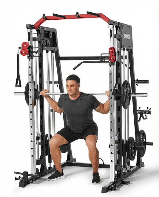Smith Machine Home Gym 2200LBS Squat Rack Power Cage with LAT Pulldown, Cable Crossover System, Smith Bar, Leg Attachments, All in One Workout Equipment