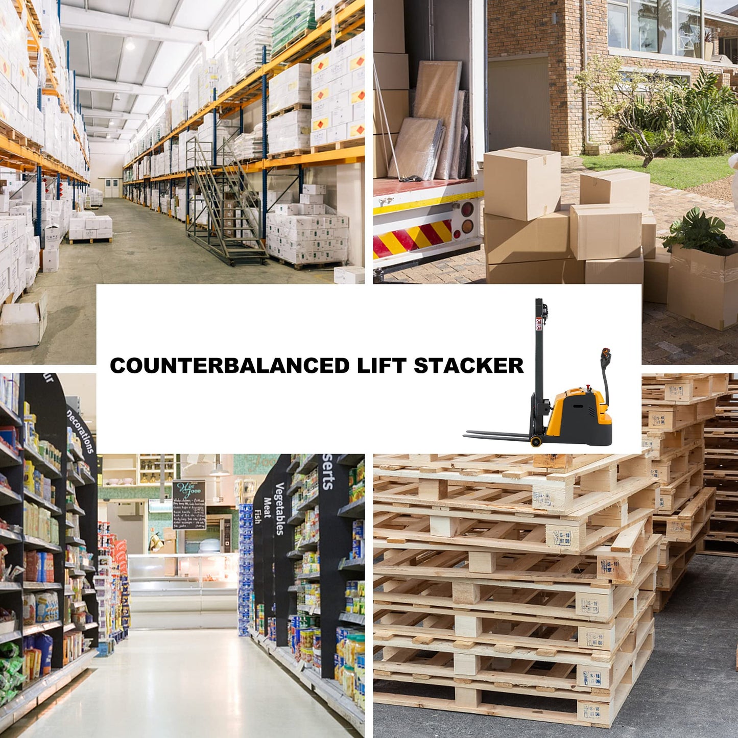 Aequanta Counterbalanced Electric Stacker 1200lbs Capacity 118" Lifting Height Full Electric Forklift with Straddle Legs