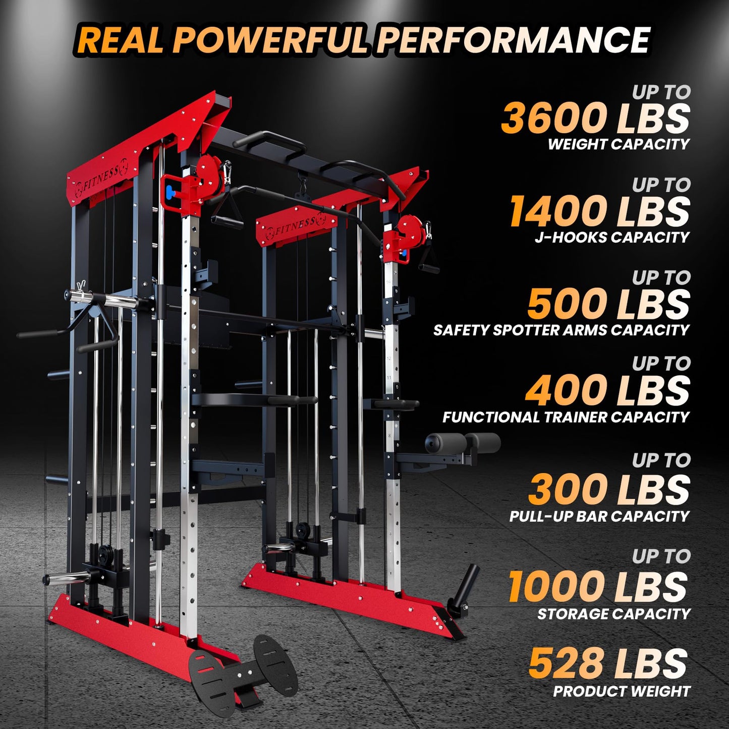 Power Cage Smith Machine, Power Cage Light Commercial Grade SuperiSquat Rack for Home Gym Equipment