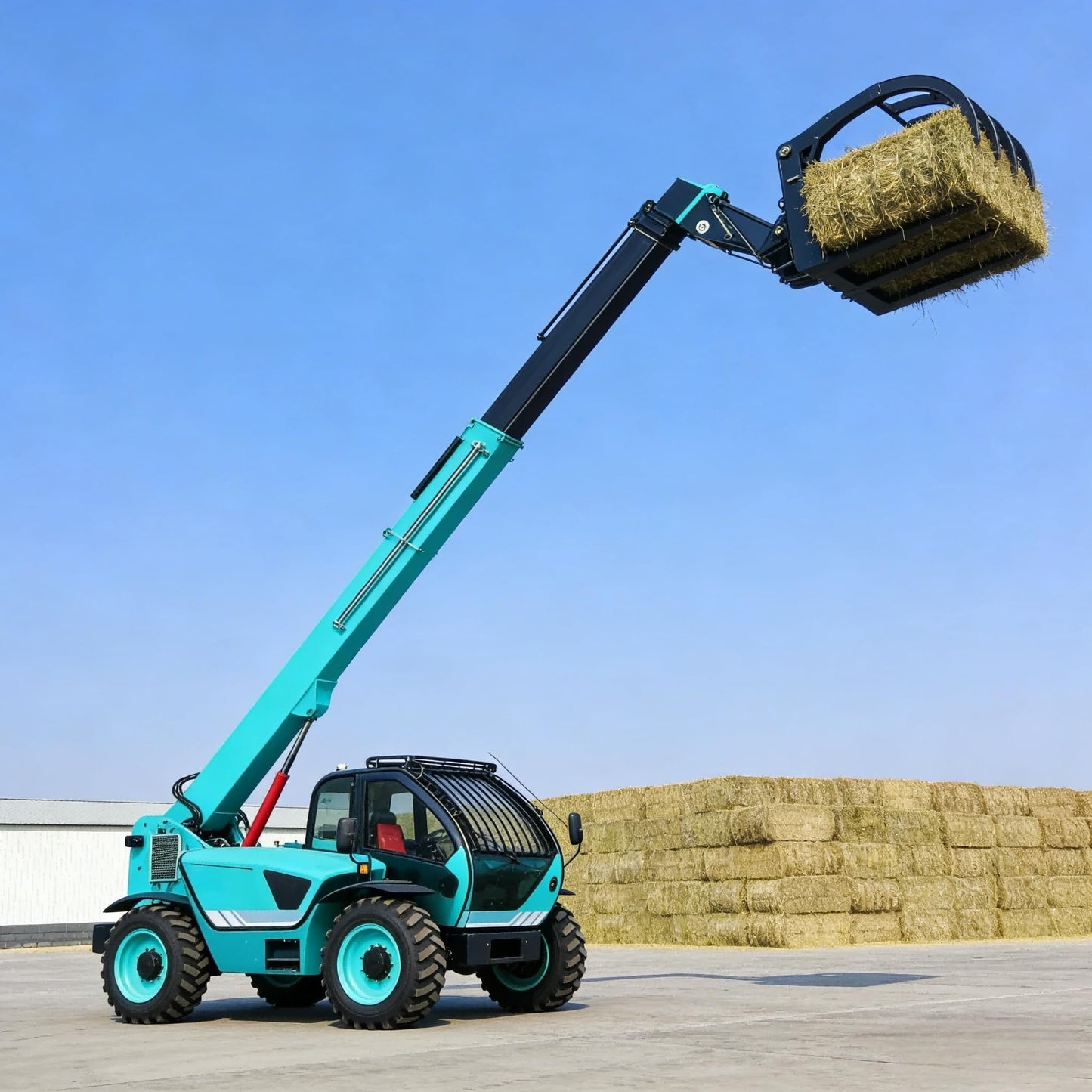 Telehandler Material Handler for Outdoor Cargo and Farm Loading, Rough Terrain Reach Forklift with Enclosed Cab for Construction Warehouse Transfer Work