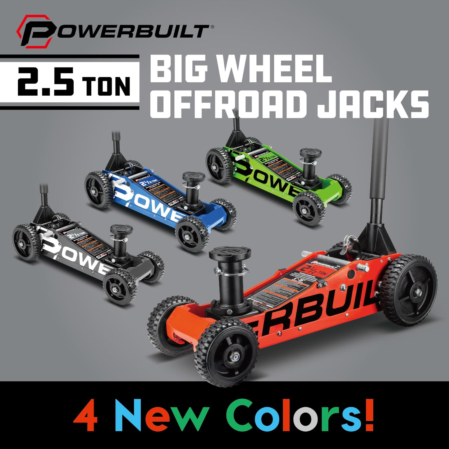 Powerbuilt 2.5 Ton Big Wheel Off Road Jack, Vehicle Lift for Trucks, SUVs, ATVs Offroad Vehicles, Oversized Wheels for Rugged Terrain, 5000 LB Capacity, Grey 620623ECE