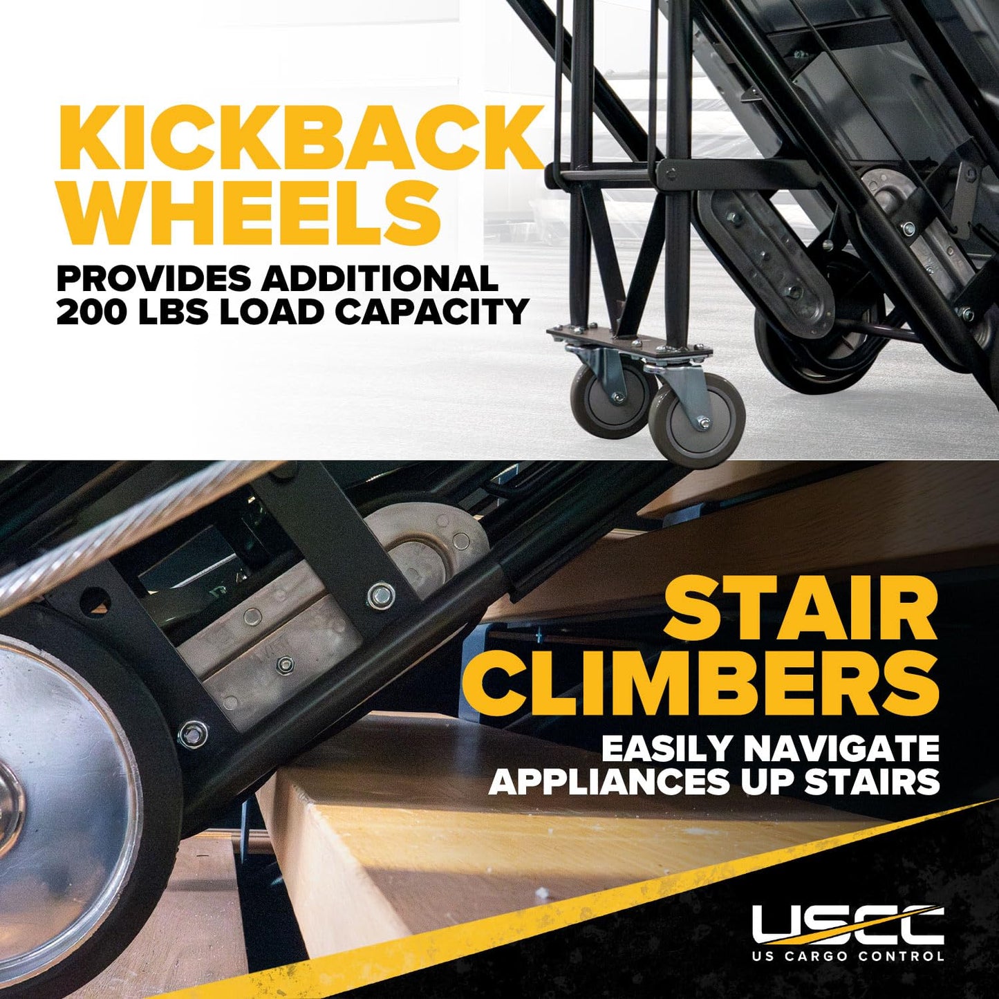 US Cargo Control Appliance Dolly with Stair Climber & Kickback Wheels (12-Pack), 1,200 LBS Capacity, Industrial Appliance Hand Truck with Single Auto Recoil Strap System, Heavy Duty Steel Hand Truck