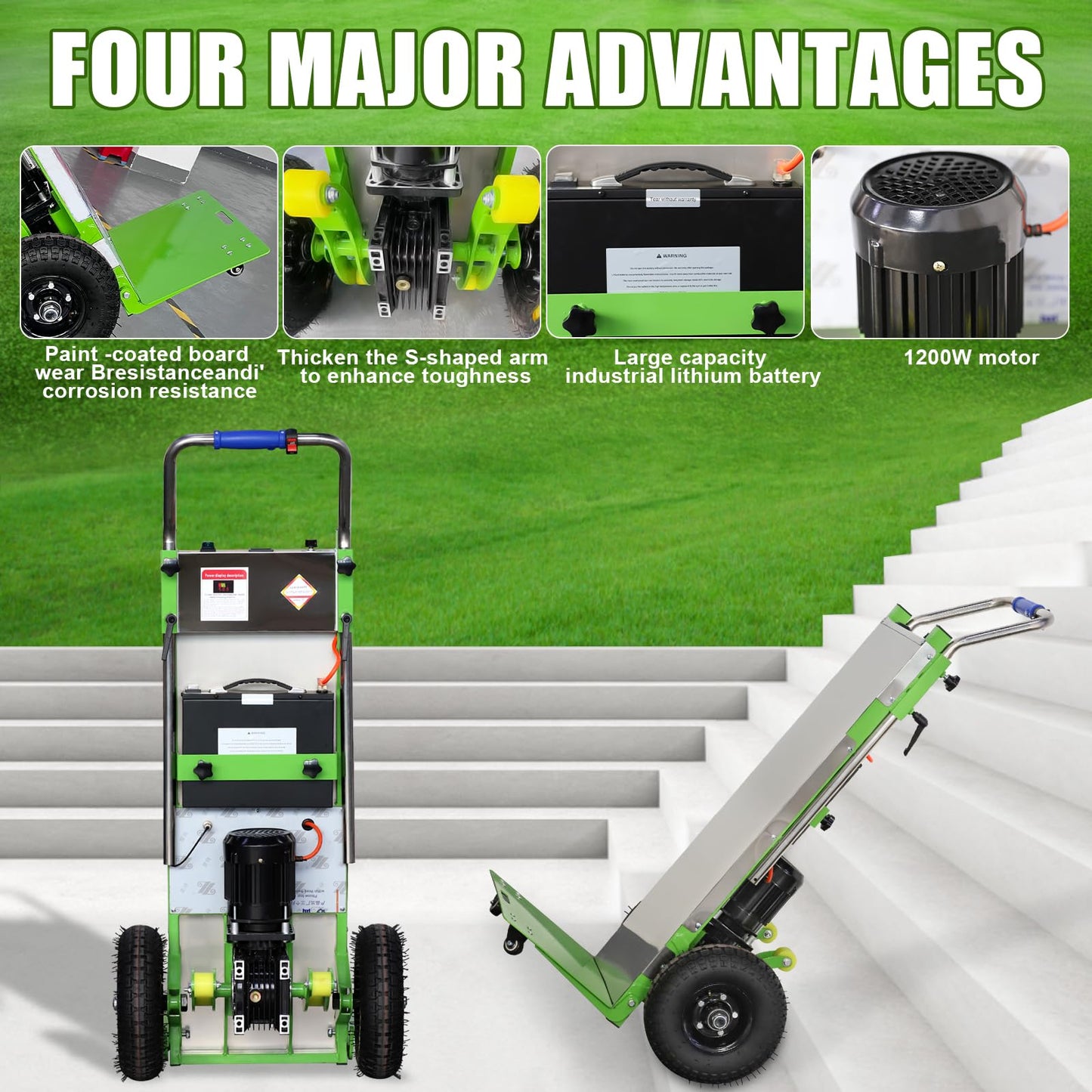 ZLPOWER Electric Stair Climbing Hand Trucks Heavy Duty Dolly Cart for Moving 880lb Max Capacity 1200W Motor Power Folding Furniture Climber Trolley Battery Powered for Family Removal Warehouse