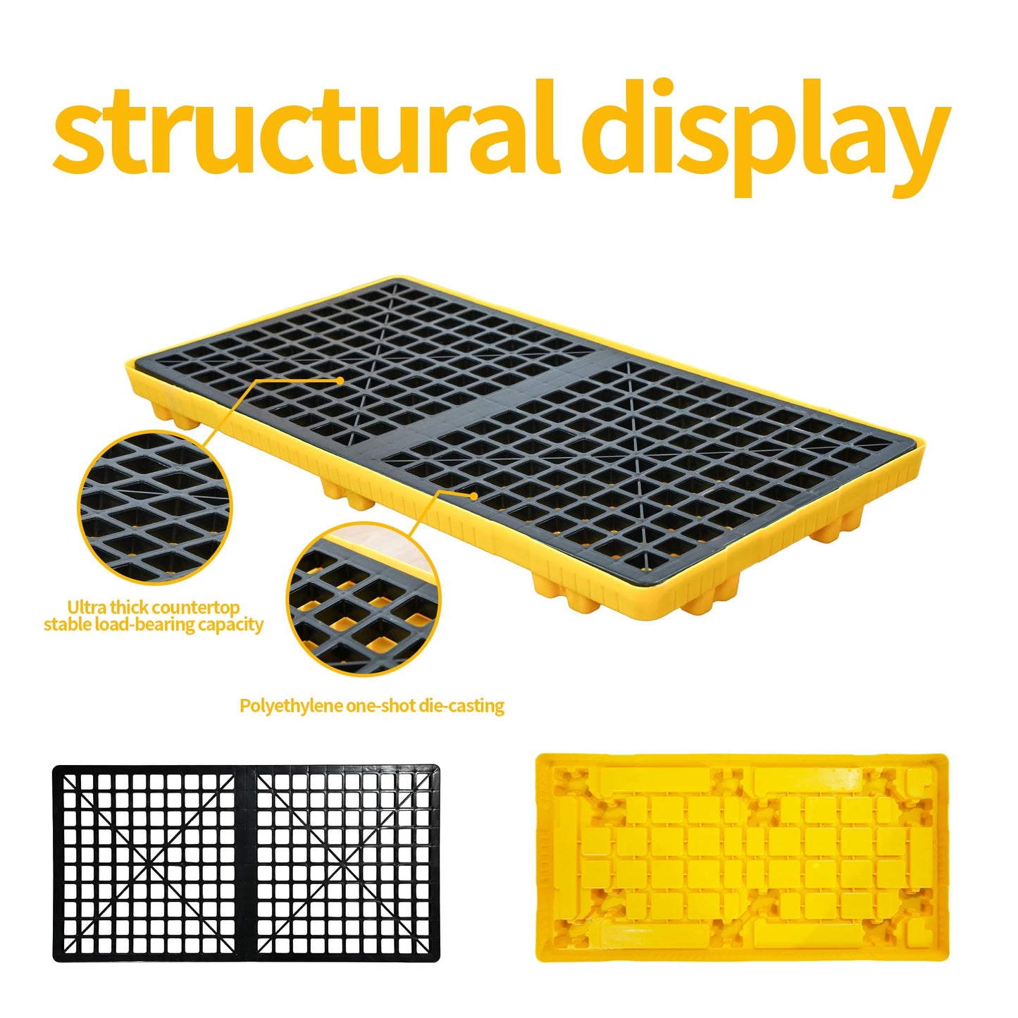 2 Drum Modular Spill Containment Pallet | 2000LBS Capacity | Leakproof Stackable Industrial Tray | 48"x24"x4"