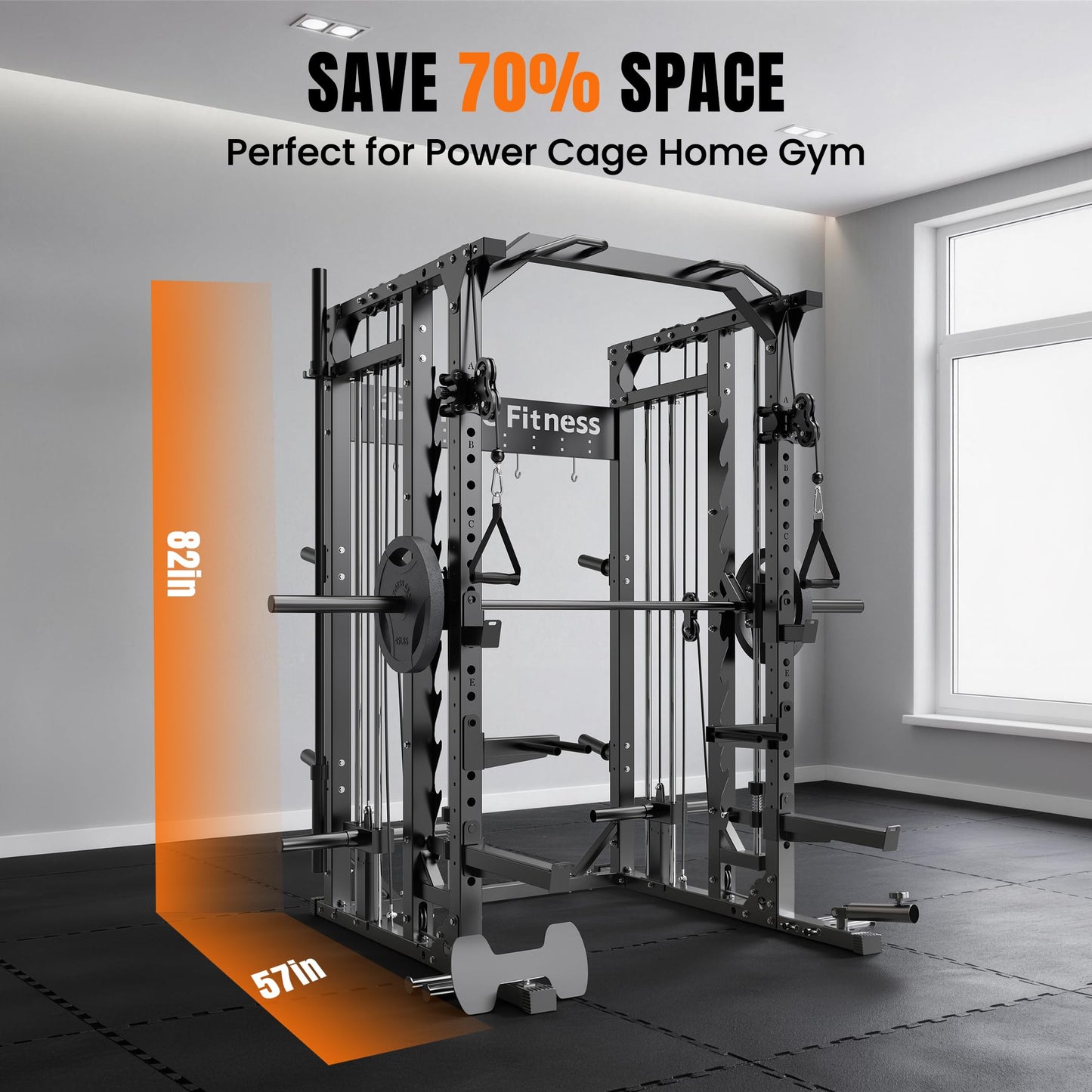 Unive Fitness F4 Smith Machine, All-in-One Squat Rack for Home Gym and Dual Cable Training System, Full-Body Workout Machine for Garage Gym or Bedroom (BK F4SM+RD WB+265lb WP)
