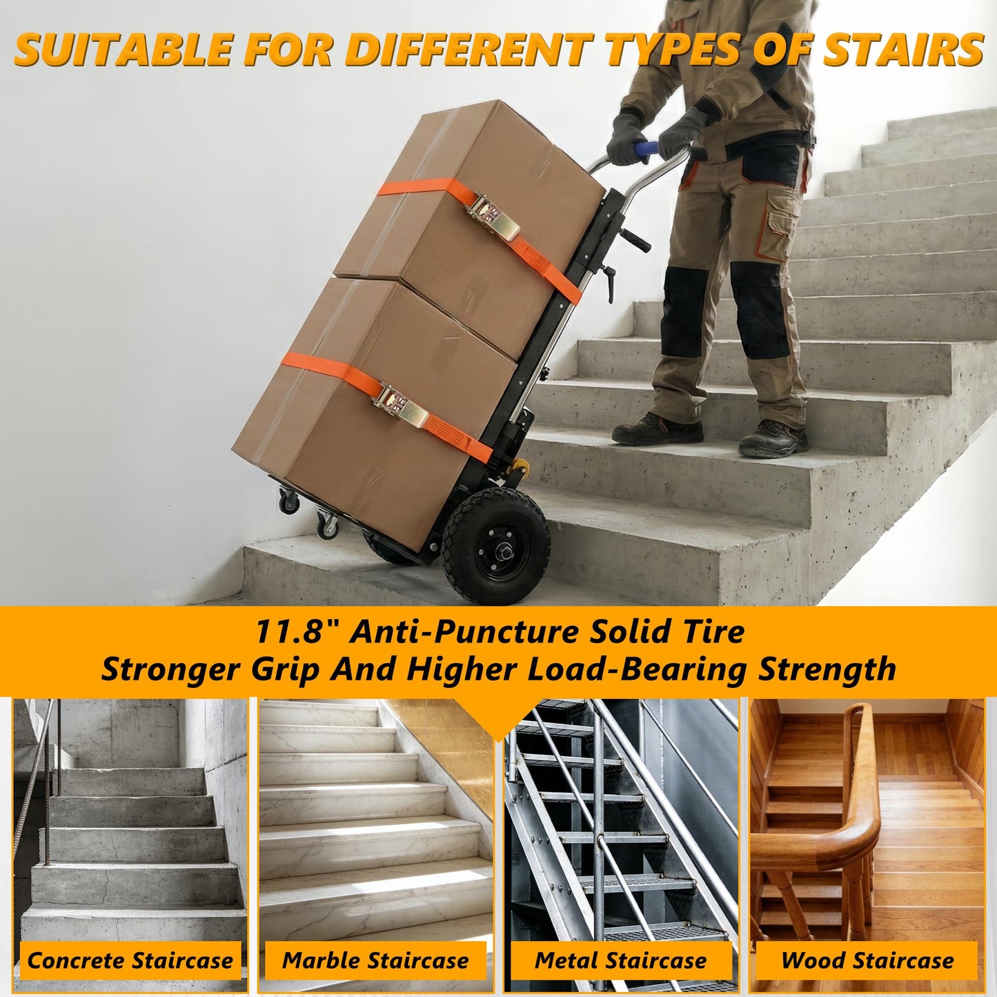 Electric Stair Climbing Dolly 1500W, Heavy Duty Stair Climber Hand Truck, Powered Stair Climbing Cart with 10" Anti-Slip Tires, Adjustable Speed Moving Cart for Appliances Furniture (900 lbs Capacity)