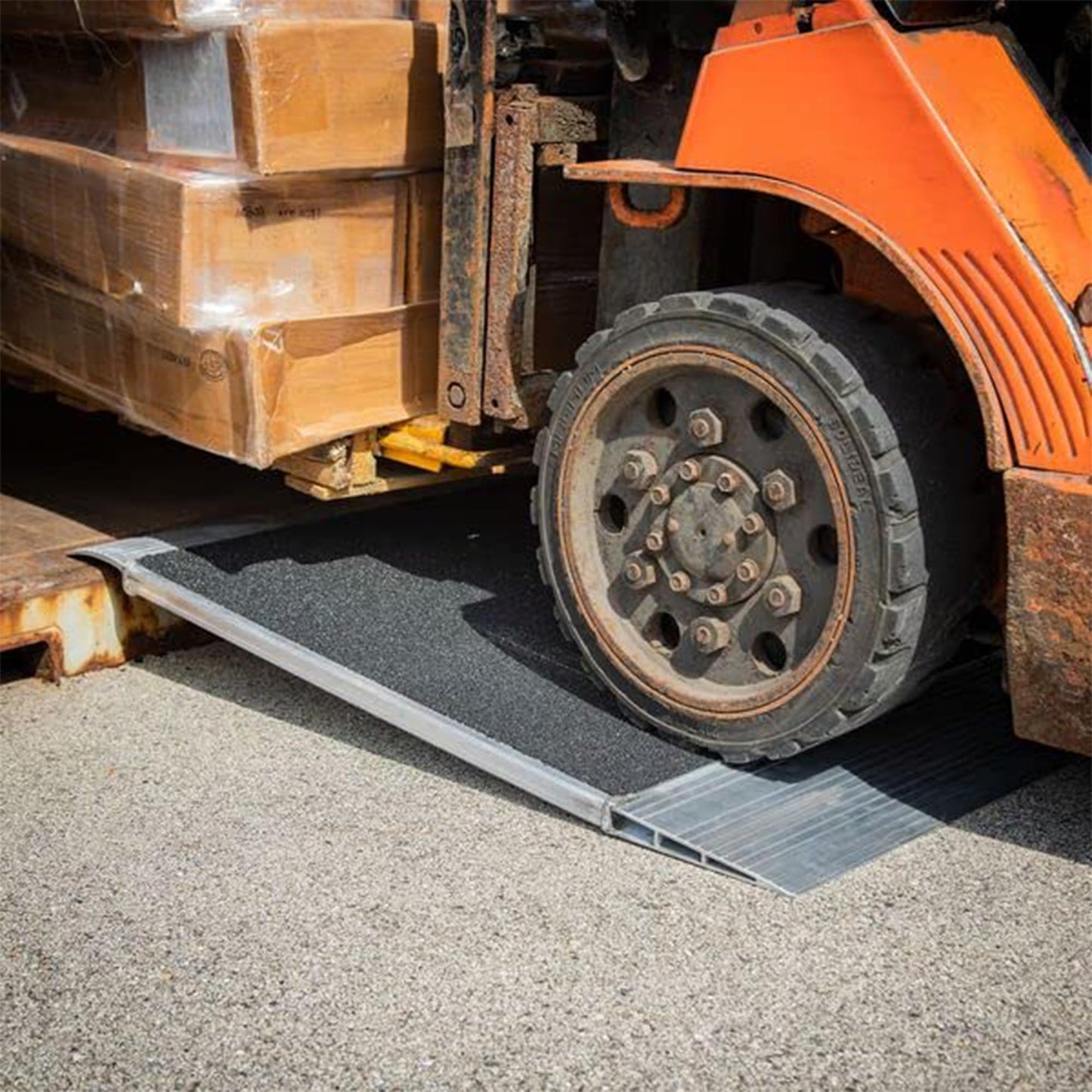 60" x 63" Shipping Container Forklift Ramp for 5.75" to 8" Lip, Grit-Coat, 12,000 lb. Capacity, HD Ramps