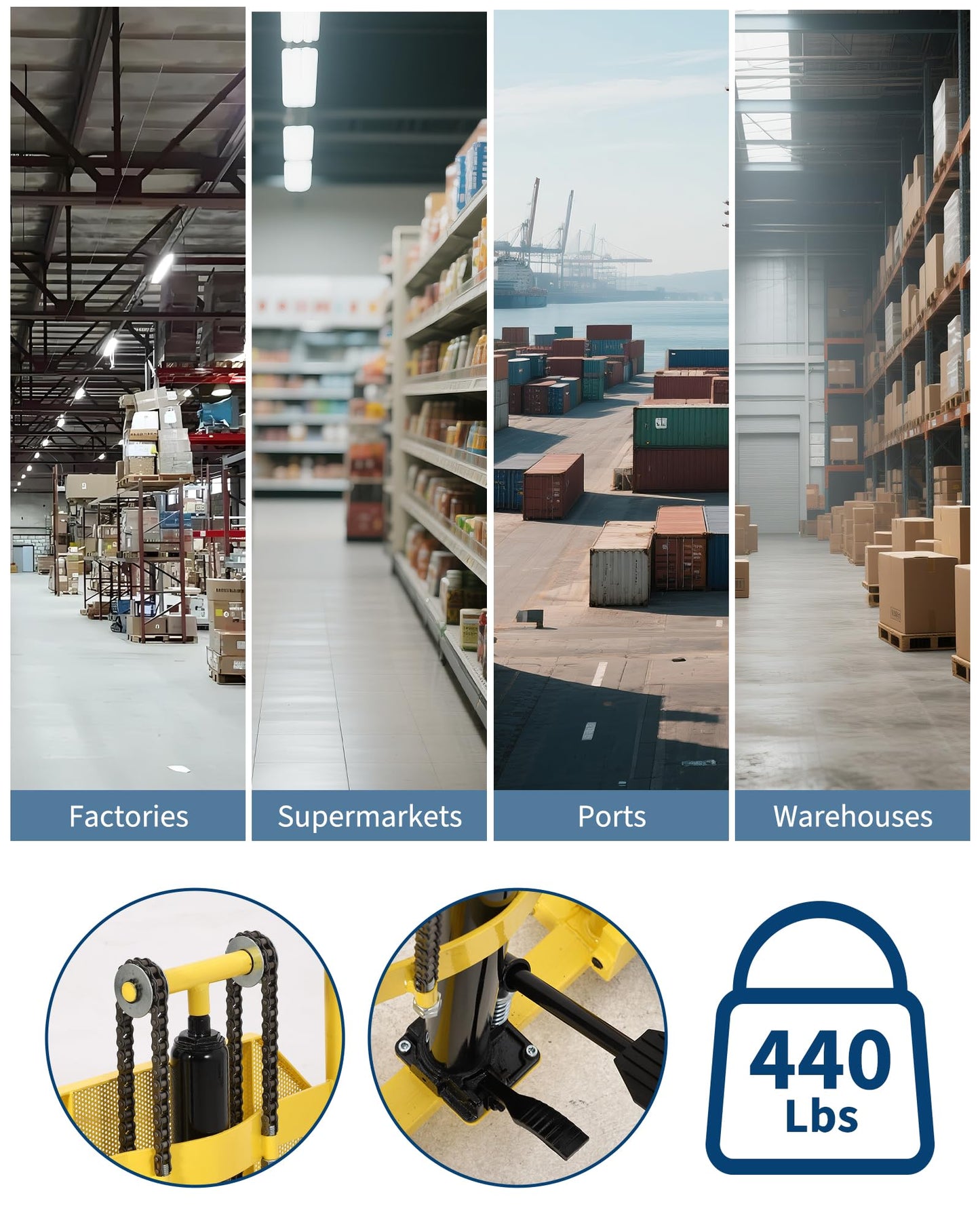 Hydraulic Material Lift, 440lbs Capacity Pallet Truck Dolly, Lift Table, Fork Lift, 36" Max Lift Winch Stacker, Multifunctional Hydraulic Hand Truck with Steel Platform Board, Adjustable Forks