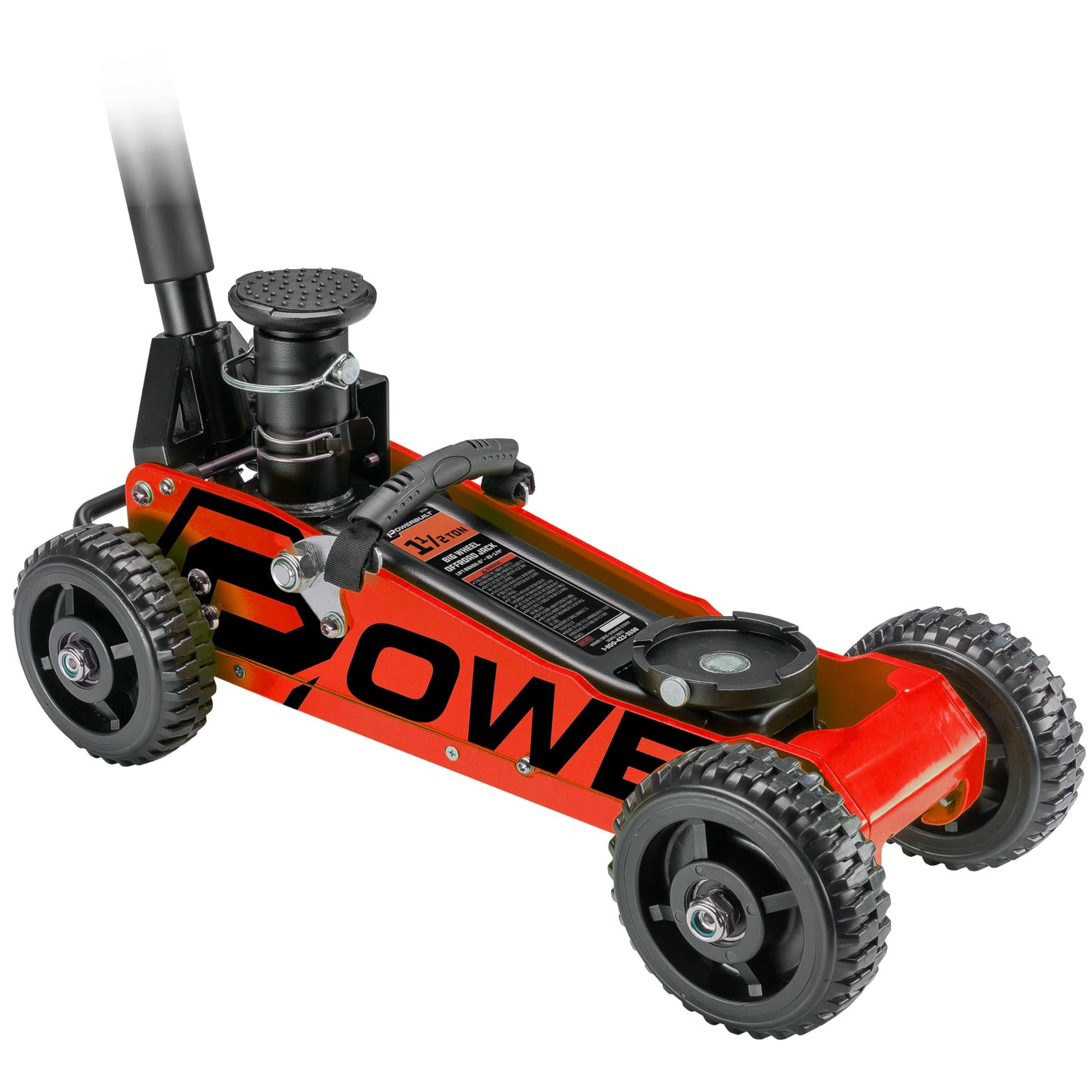Powerbuilt 1.5 Ton Big Wheel Off Road Jack, Vehicle Lift for Trucks, SUVs, ATVs Offroad Vehicles, Oversized Wheels for Rugged Terrain, 3000 LB Capacity, Orange 620704ECE