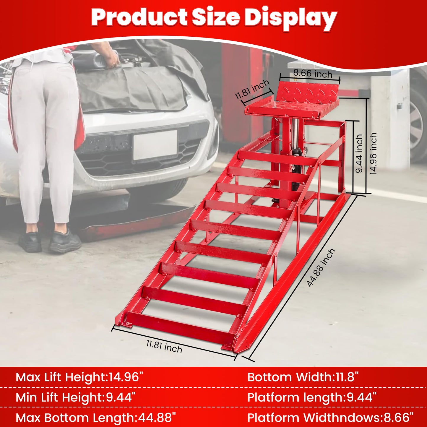 2PCS 5T 11060lbs Hydraulic Car Ramps, Heavy Duty Hydraulic Vehicle Ramps Lift Ramp, Portable Car Ramps for Oil Changes, Car Lifts for Home Garage, Vehicle Auto Garage Repair, Mens Gifts Ideas